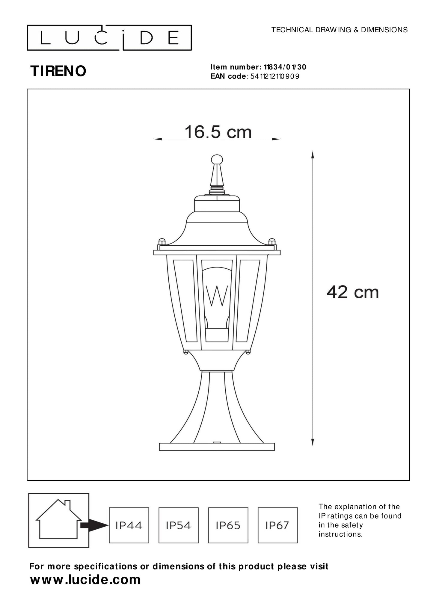 Lucide TIRENO - Bollard light - 1xE27 - IP44 - Black