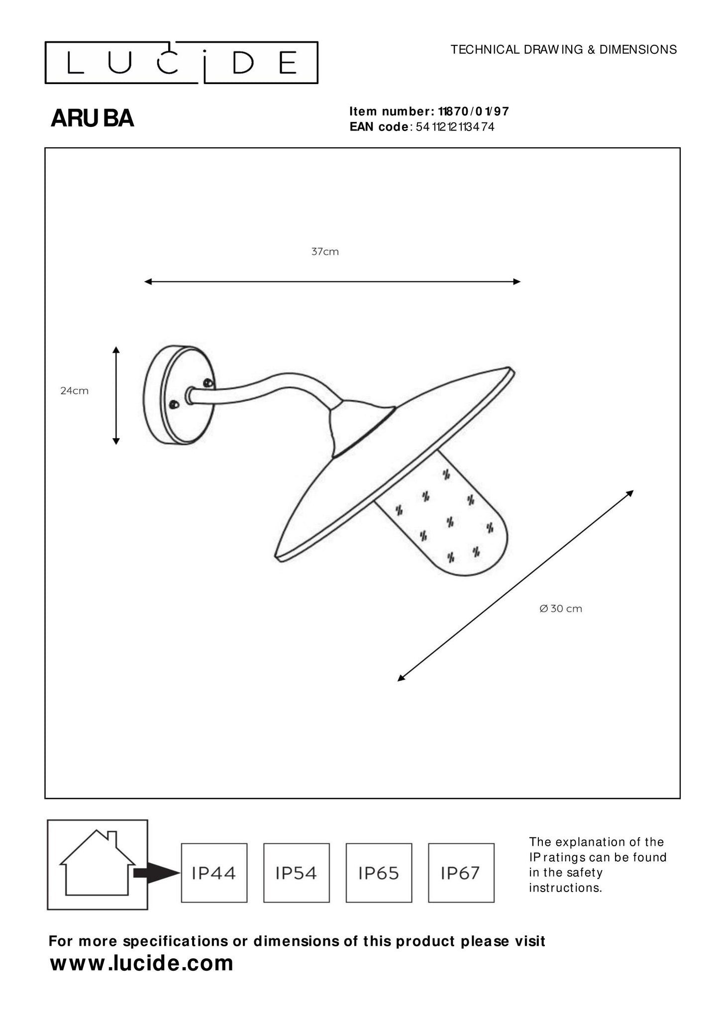 Lucide ARUBA - Wall light Indoor/Outdoor - 1xE27 - IP44 - Rust Brown