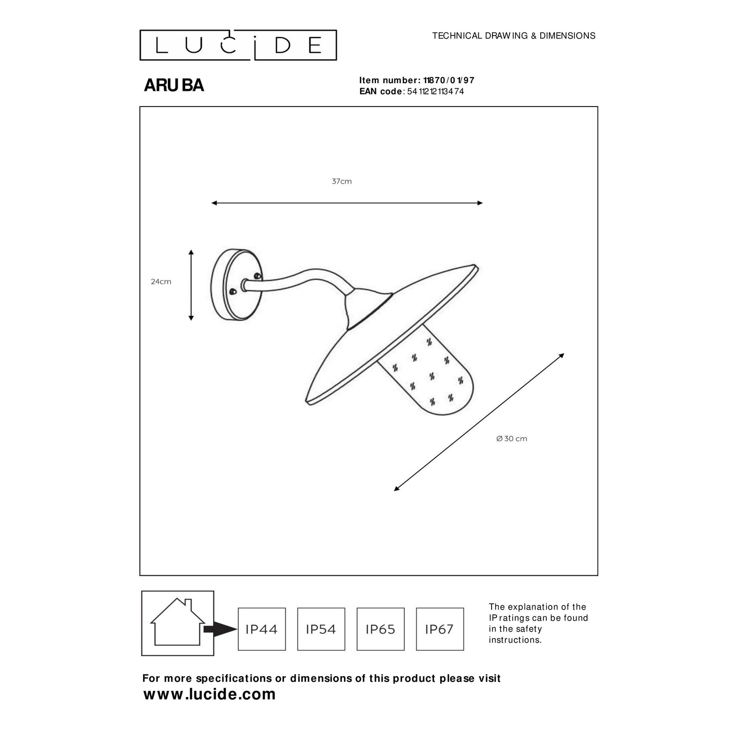 Lucide ARUBA - Wall light Indoor/Outdoor - 1xE27 - IP44 - Rust Brown