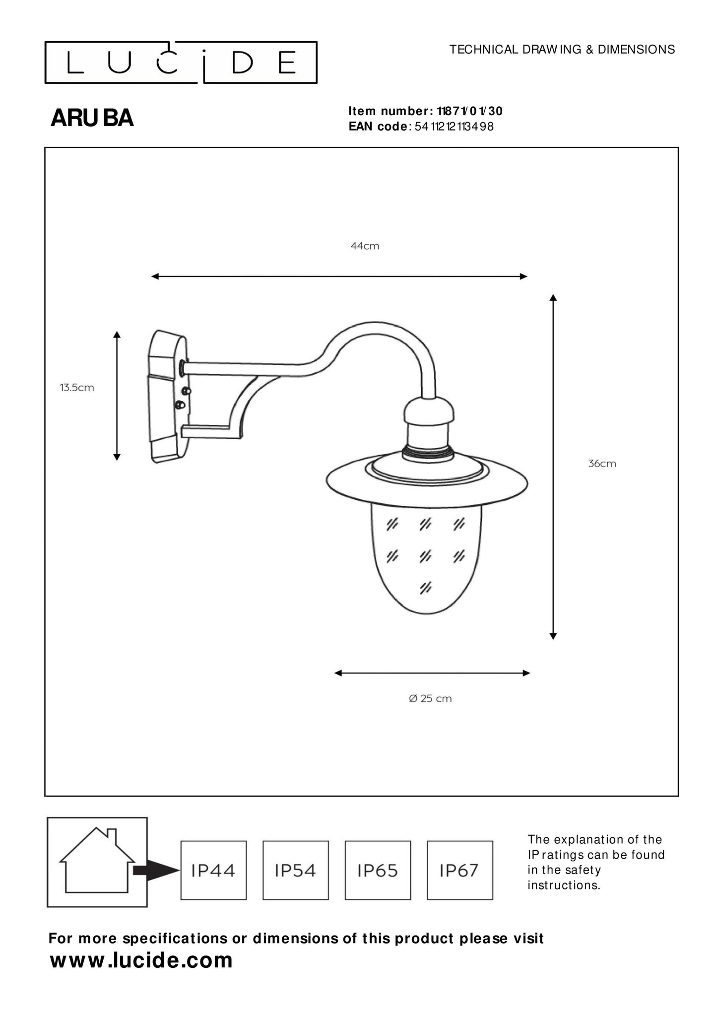 Lucide ARUBA - Wall light Indoor/Outdoor - 1xE27 - IP44 - Black