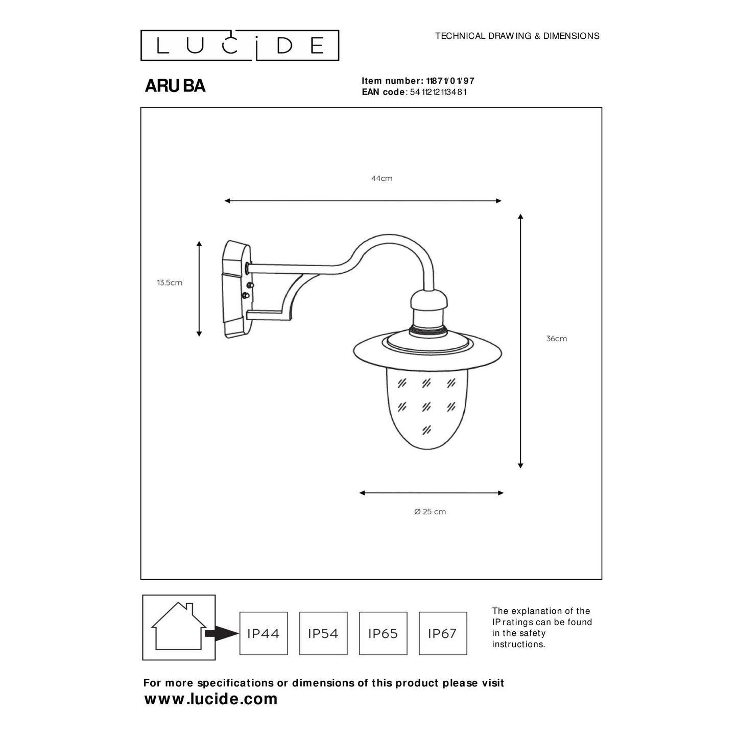 Lucide ARUBA - Wall light Indoor/Outdoor - 1x E27 - IP44 - Rust Brown