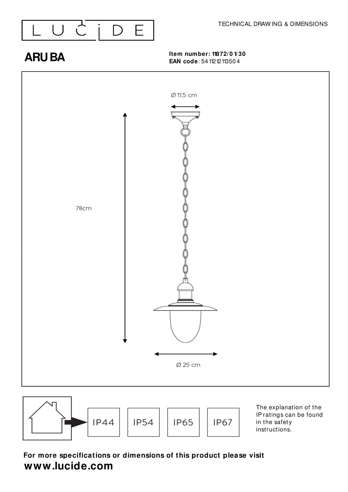 Lucide ARUBA - Pendant light Indoor/Outdoor - Ø 25 cm - 1xE27 - IP44 - Black