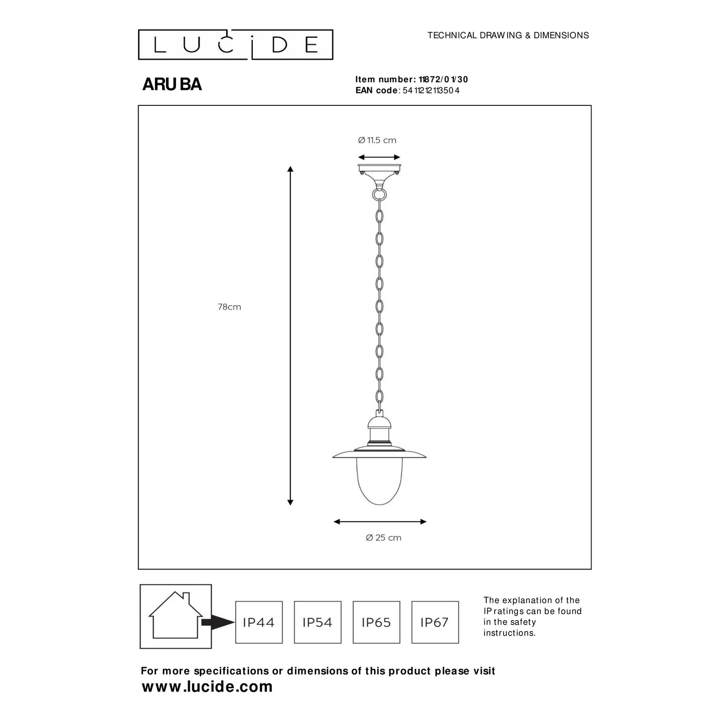 Lucide ARUBA - Pendant light Indoor/Outdoor - Ø 25 cm - 1xE27 - IP44 - Black