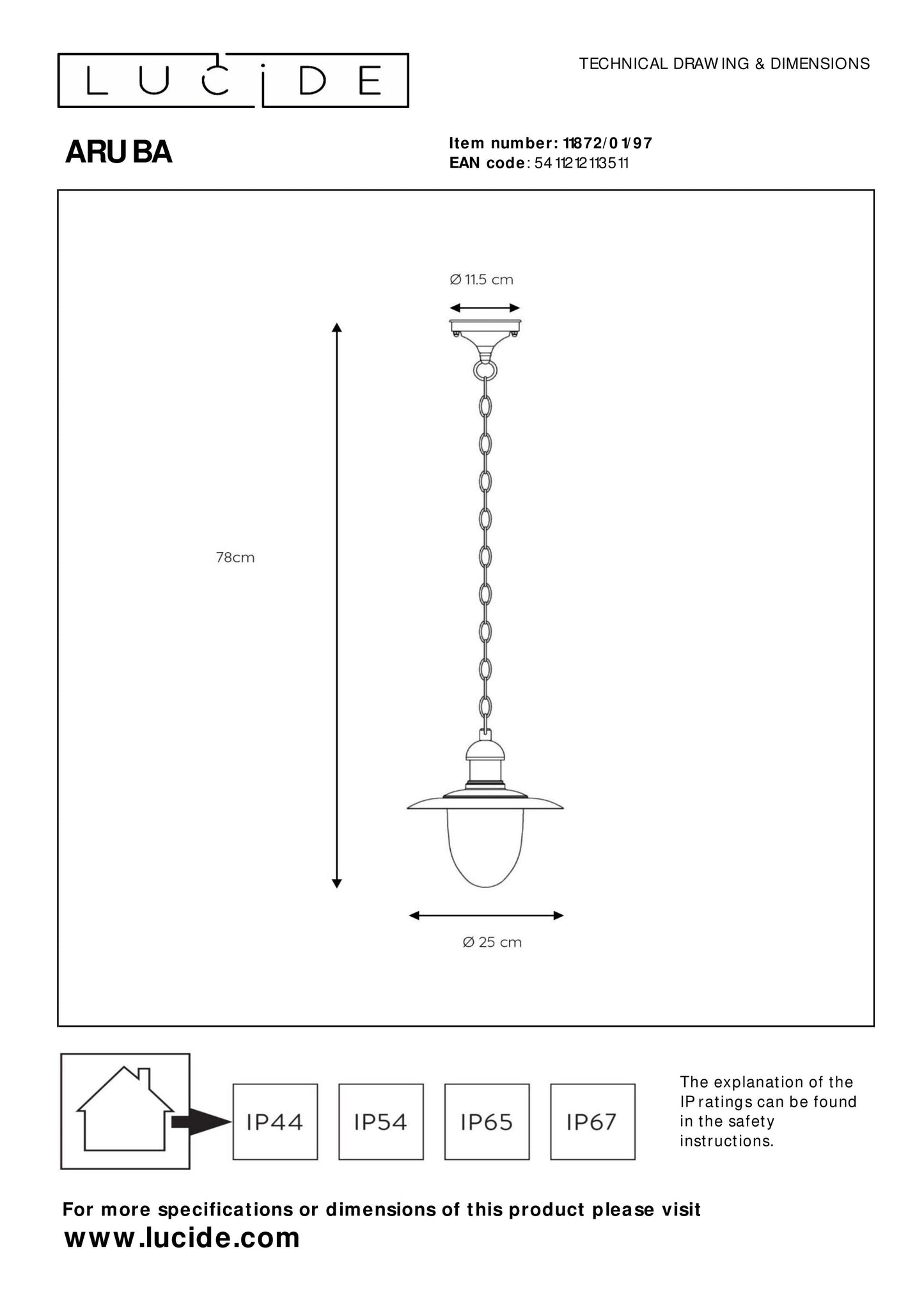 Lucide ARUBA - Pendant light Indoor/Outdoor - Ø 25 cm - 1xE27 - IP44 - Rust Brown