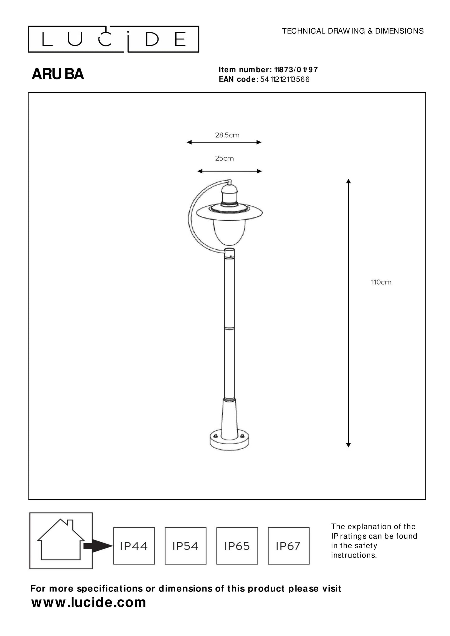 Lucide ARUBA - Lamp post - 1xE27 - IP44 - Rust Brown