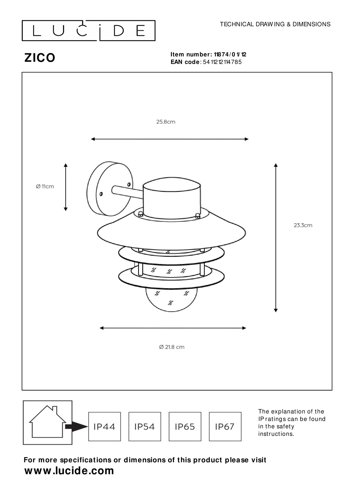 Lucide ZICO - Wall light Indoor/Outdoor - 1xE27 - IP44 - Satin Chrome