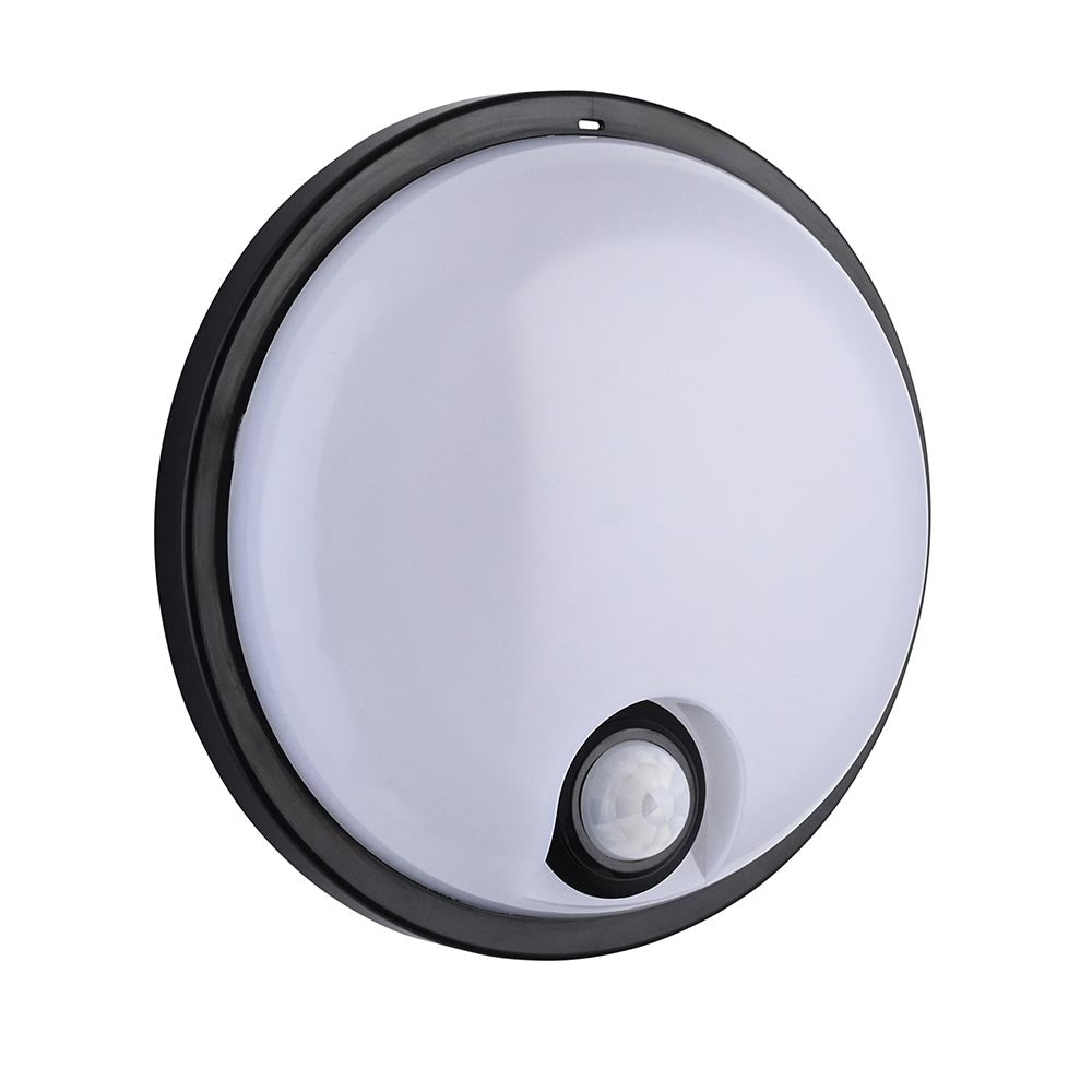 CCT Black IP65 15W LED Round Bulkhead with PIR Sensor