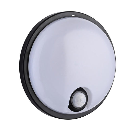 CCT Black IP65 15W LED Round Bulkhead with PIR Sensor