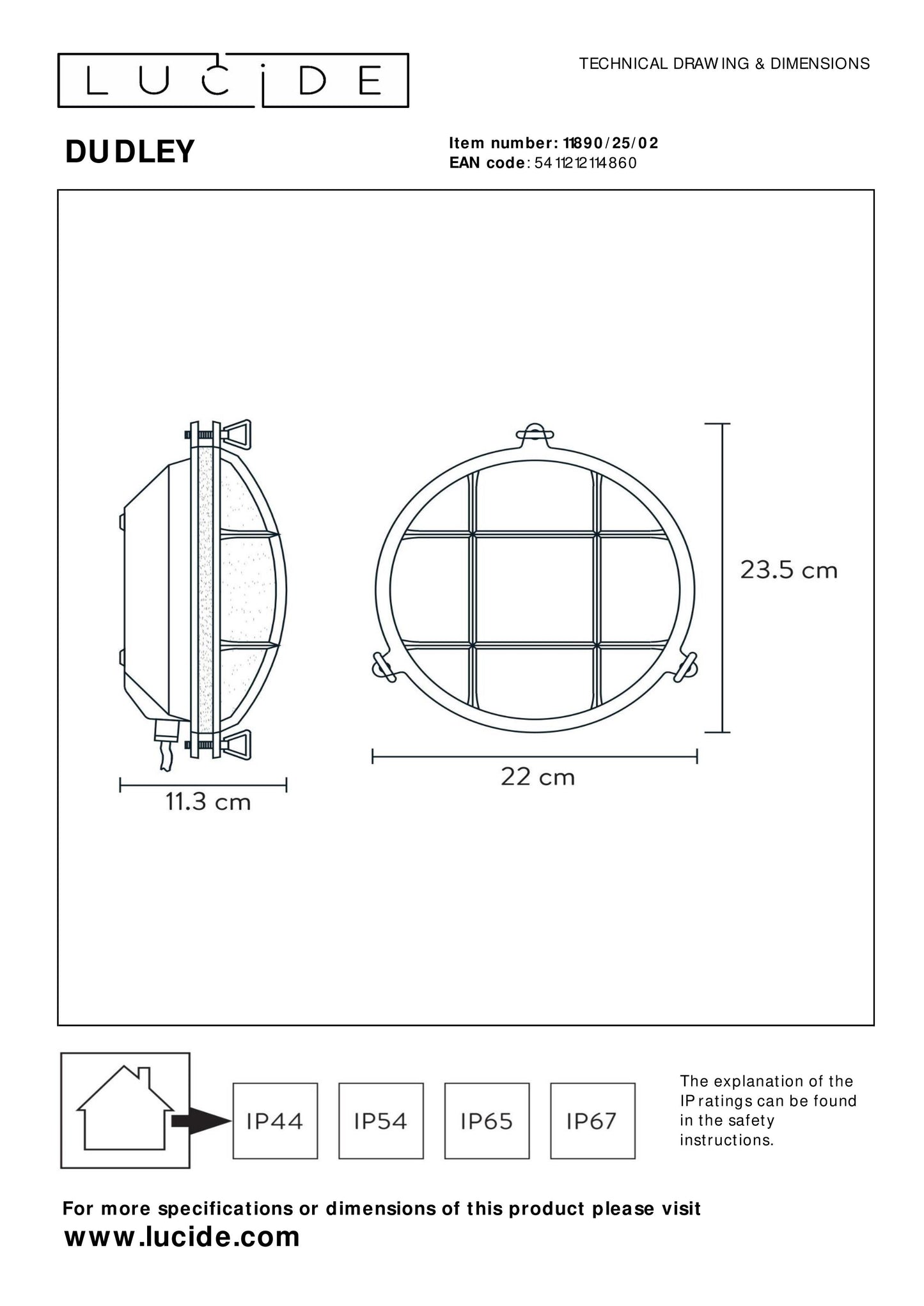 Lucide DUDLEY - Wall light Indoor/Outdoor - 1xE27 - IP65 - Matt Gold / Brass