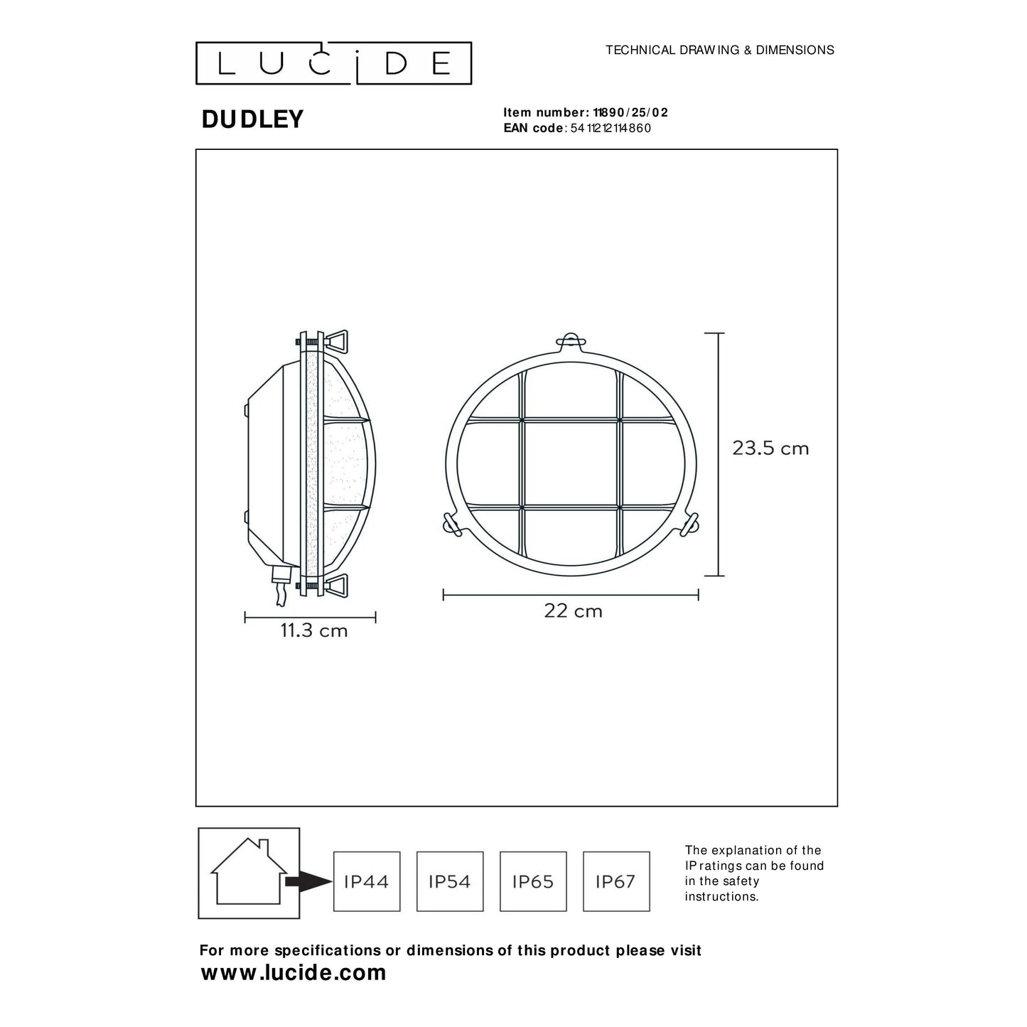 Lucide DUDLEY - Wall light Indoor/Outdoor - 1xE27 - IP65 - Matt Gold / Brass