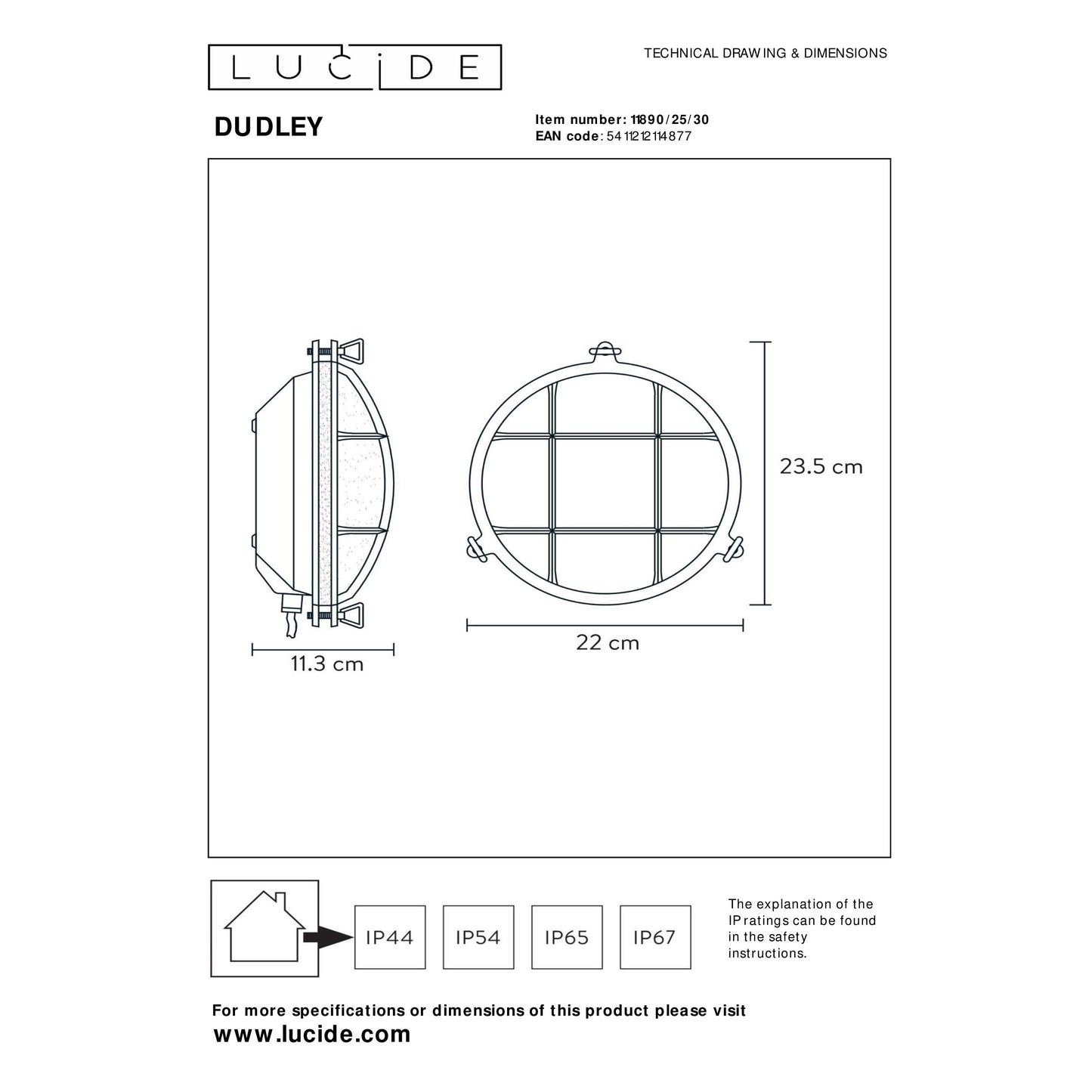 Lucide DUDLEY - Wall light Indoor/Outdoor - 1xE27 - IP65 - Black