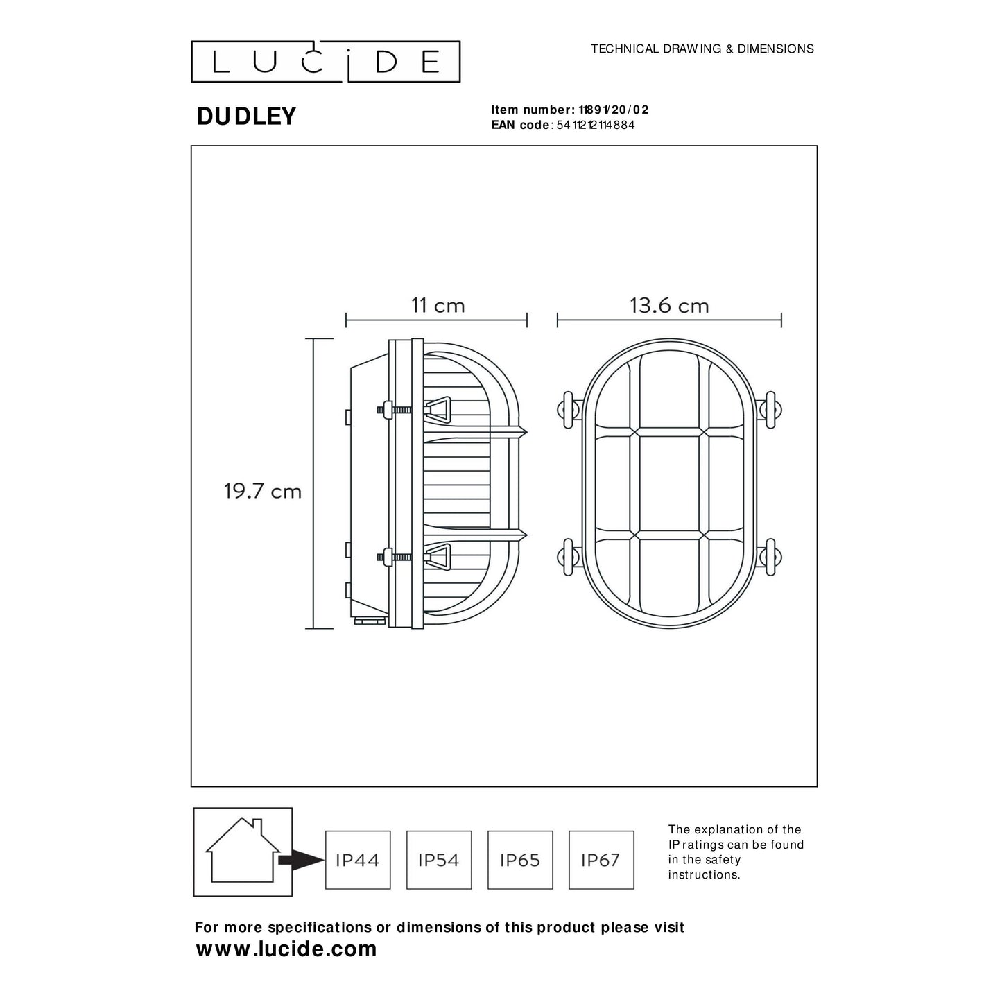 Lucide DUDLEY - Wall light Indoor/Outdoor - 1x E27 - IP65 - Matt Gold / Brass