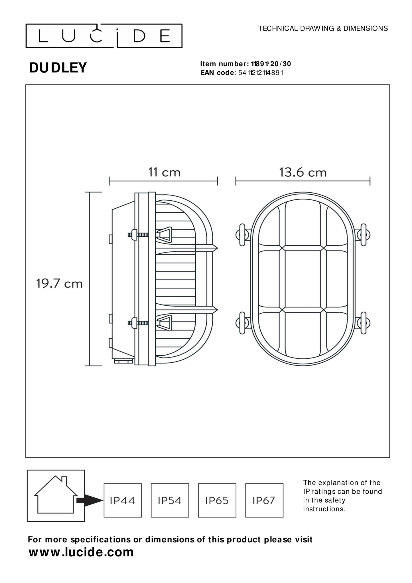 Lucide DUDLEY - Wall light Indoor/Outdoor - 1x E27 - IP65 - Black