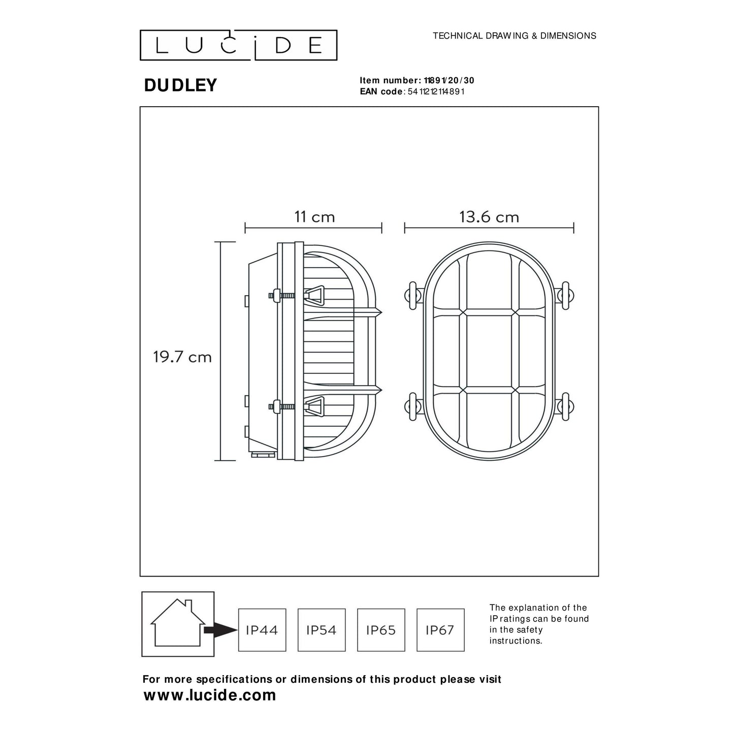 Lucide DUDLEY - Wall light Indoor/Outdoor - 1x E27 - IP65 - Black