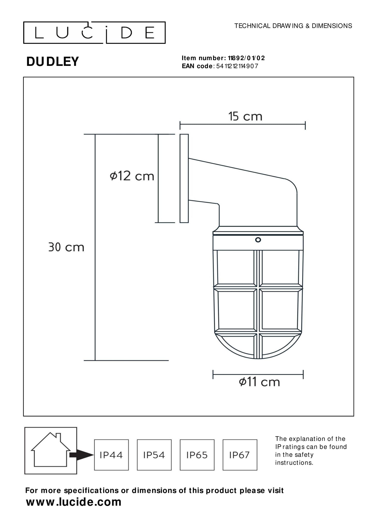 Lucide DUDLEY - Wall light Indoor/Outdoor - 1xE27 - IP44 - Matt Gold / Brass