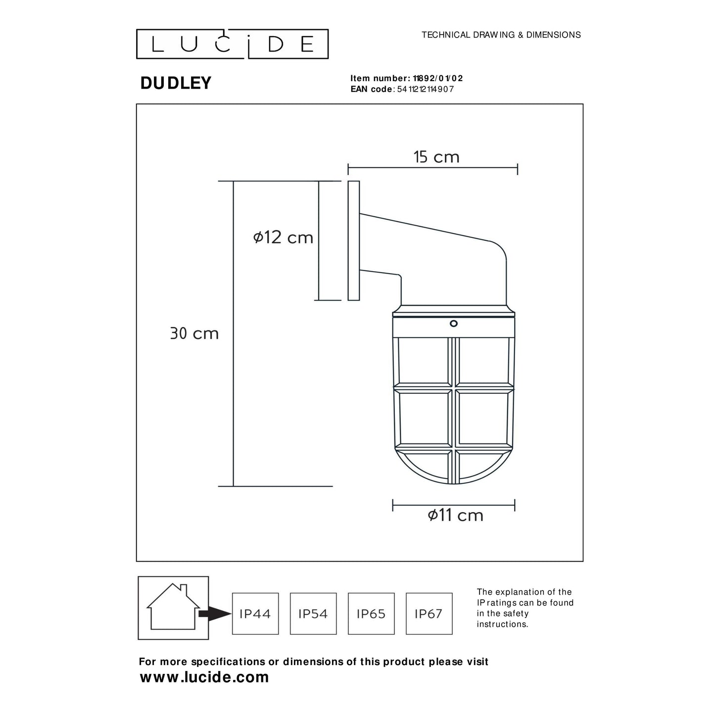 Lucide DUDLEY - Wall light Indoor/Outdoor - 1xE27 - IP44 - Matt Gold / Brass