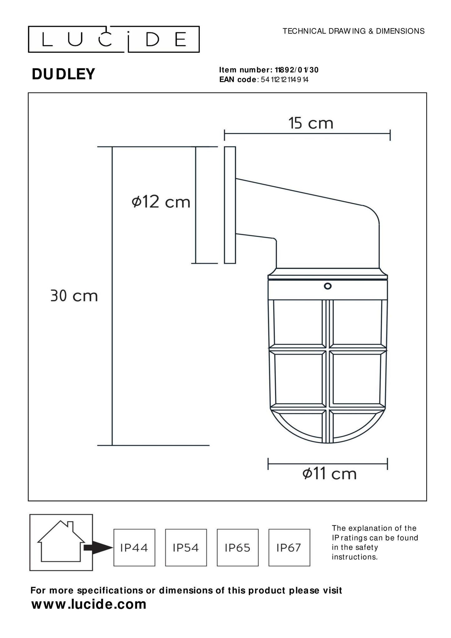 Lucide DUDLEY - Wall light Indoor/Outdoor - 1xE27 - IP44 - Black