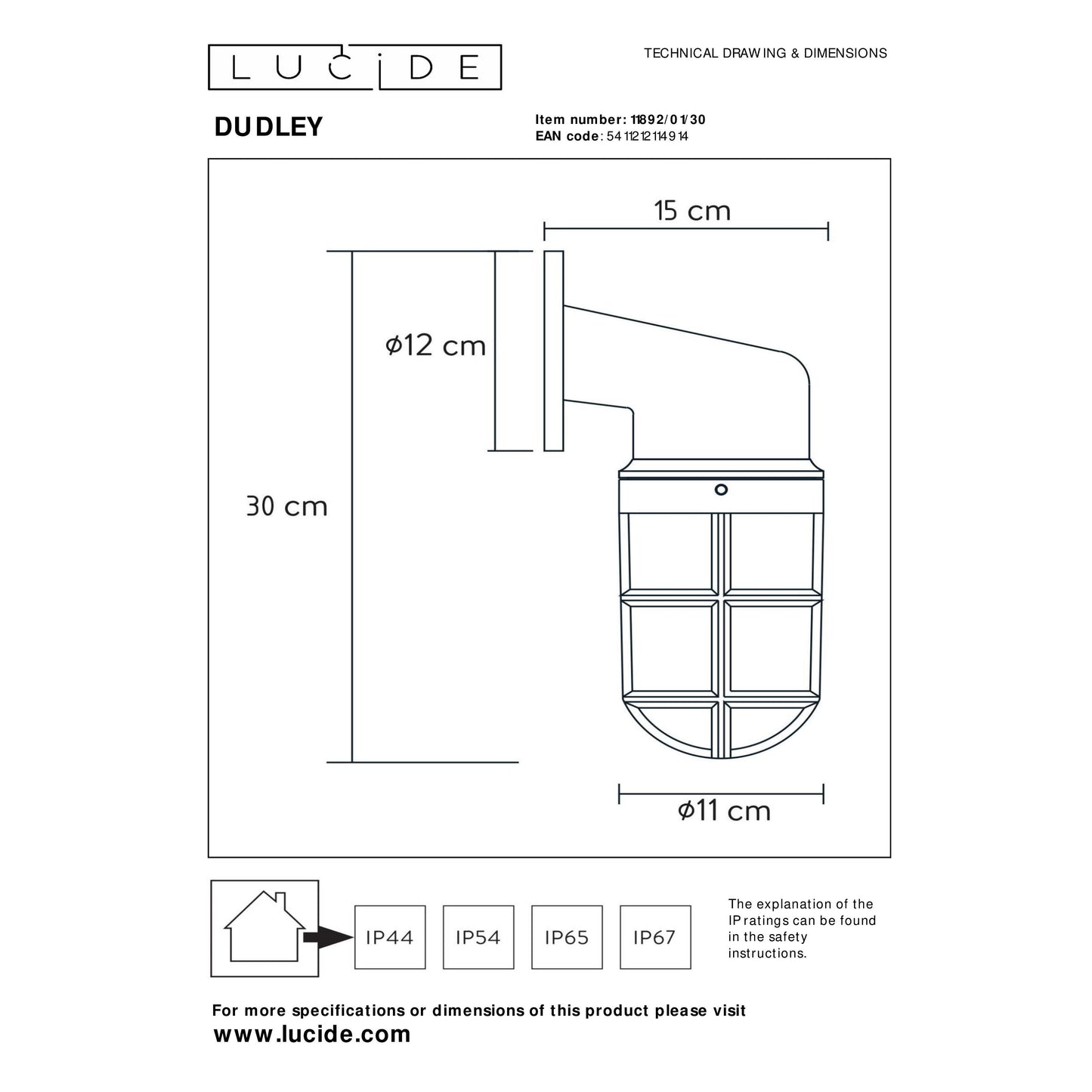 Lucide DUDLEY - Wall light Indoor/Outdoor - 1xE27 - IP44 - Black