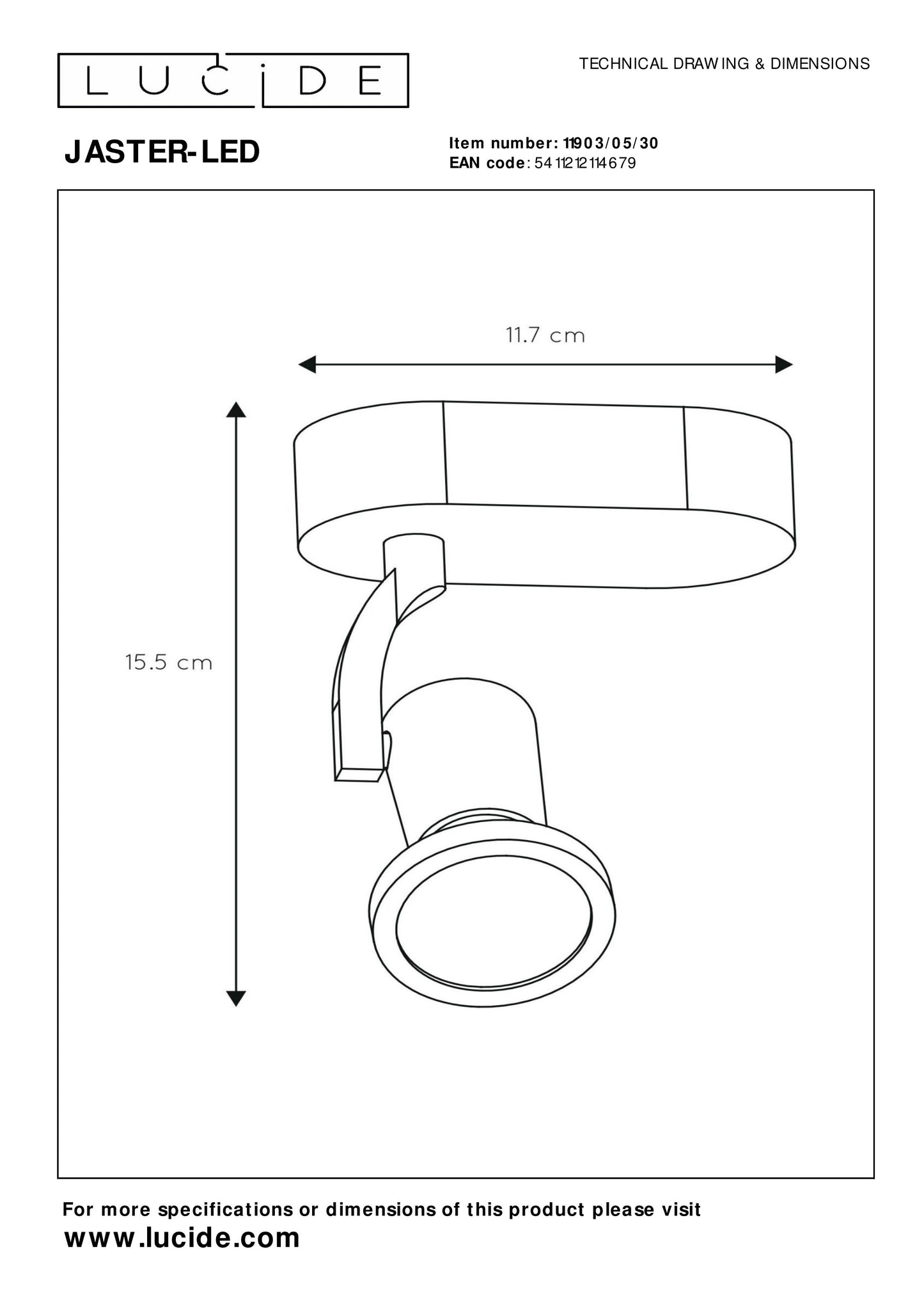 Lucide JASTER-LED - Ceiling spotlight - LED - GU10 - 1x5W 2700K - Black