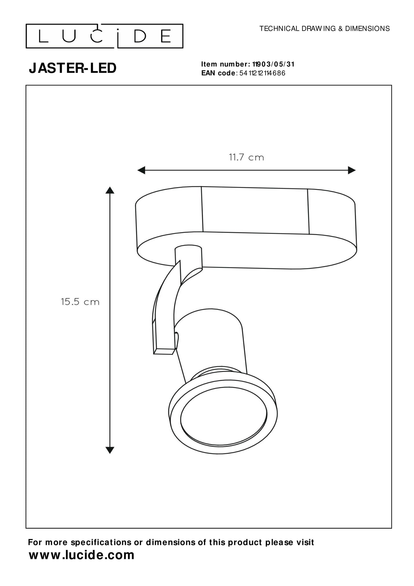 Lucide JASTER-LED - Ceiling spotlight - LED - GU10 - 1x5W 2700K - White