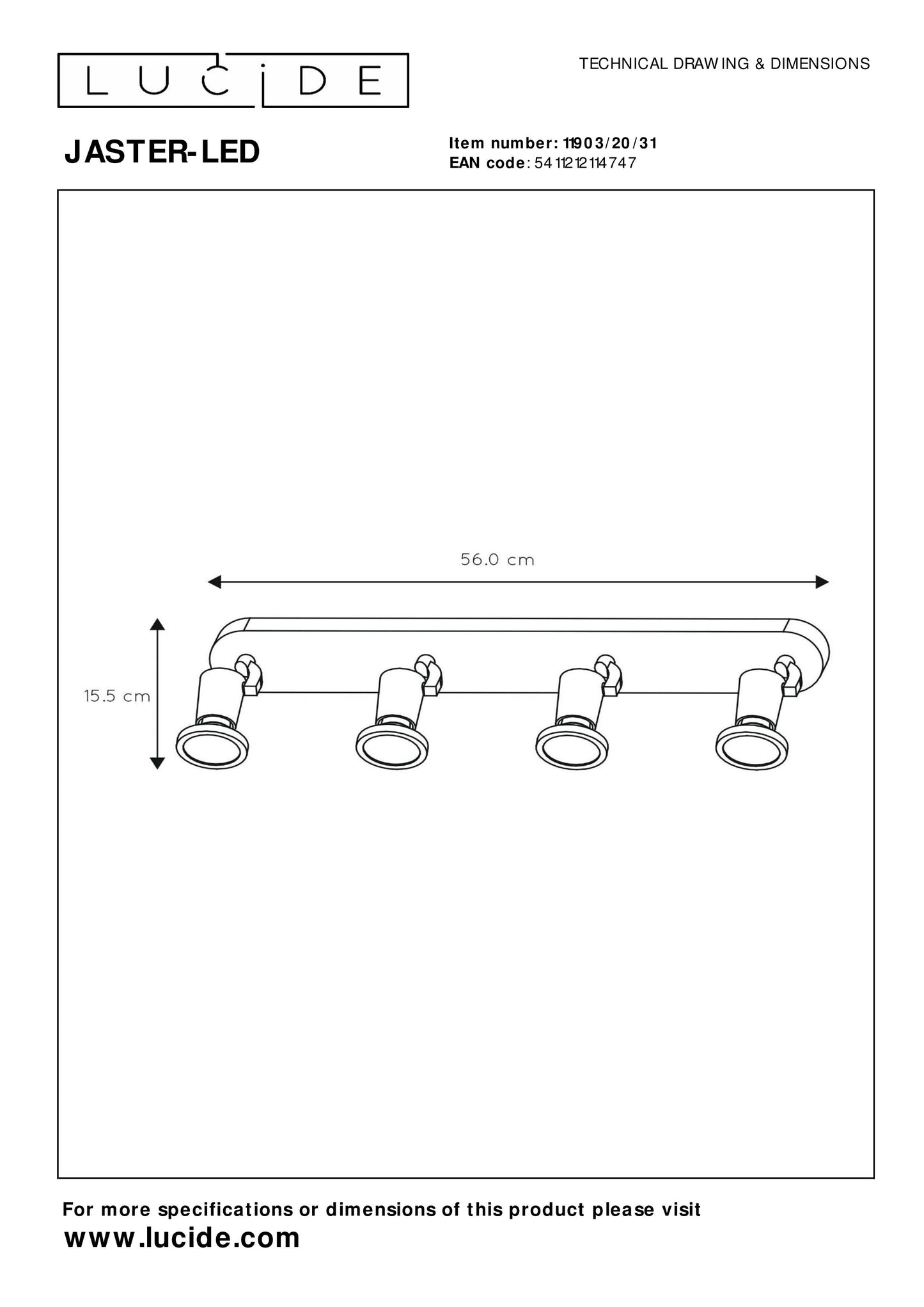 Lucide JASTER-LED - Ceiling spotlight - LED - GU10 - 4x5W 2700K - White