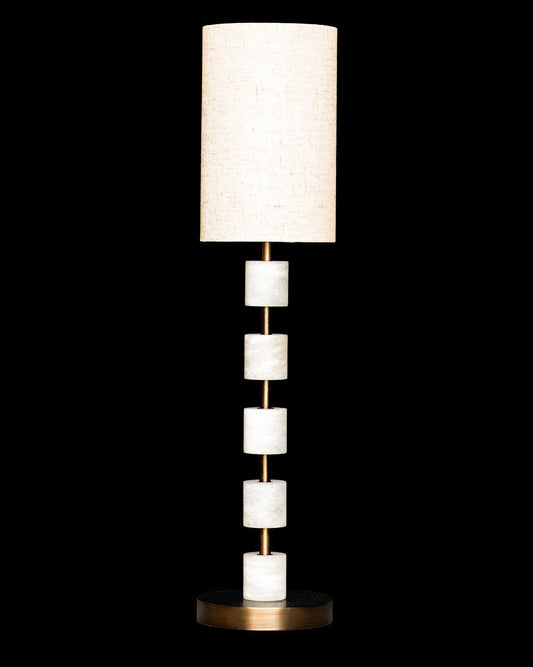 Alabaster Round Stacked with Rod Table Lamp Antique Brass