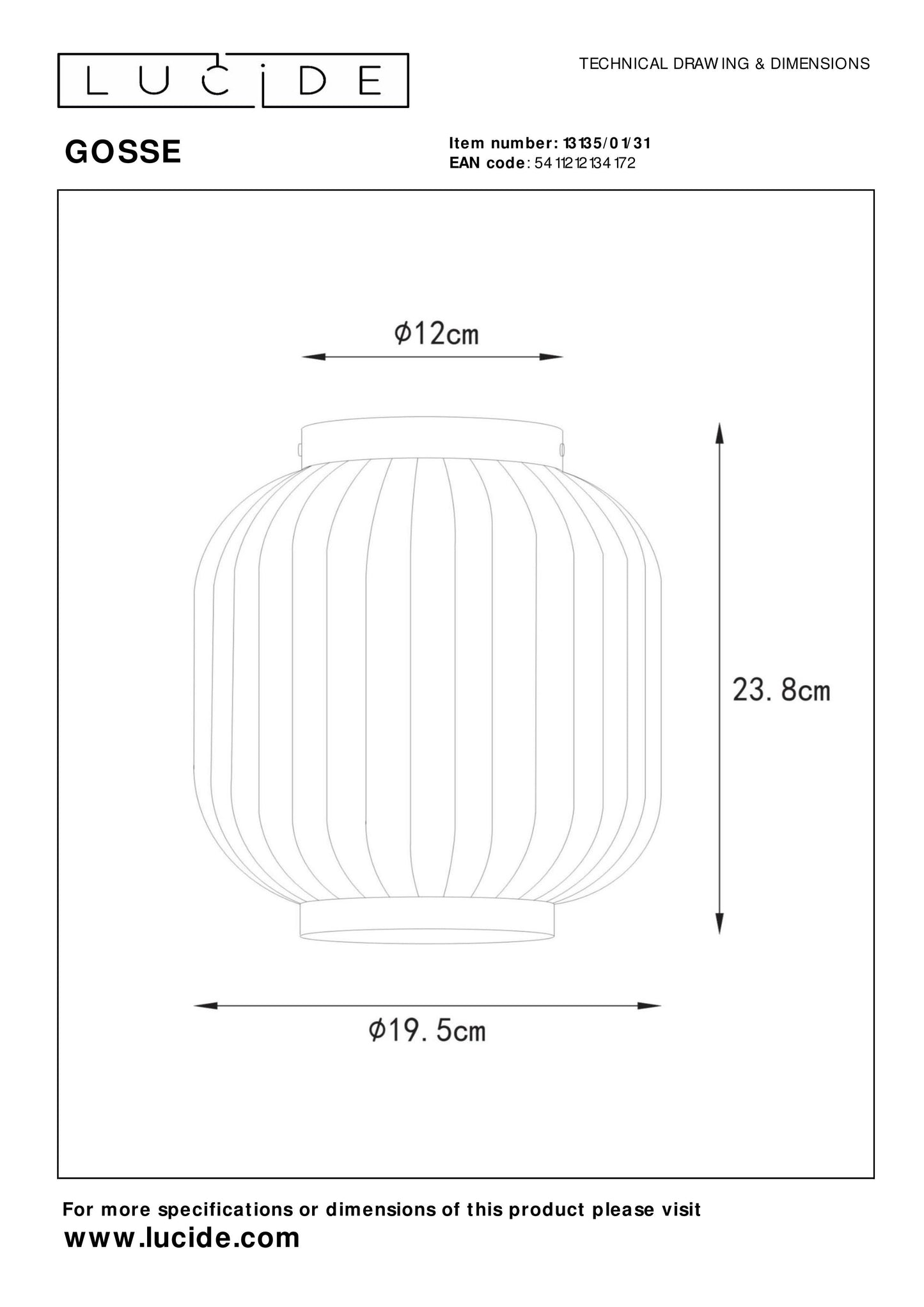 Lucide GOSSE - Flush ceiling light - Ø 19,5 cm - 1xE27 - White