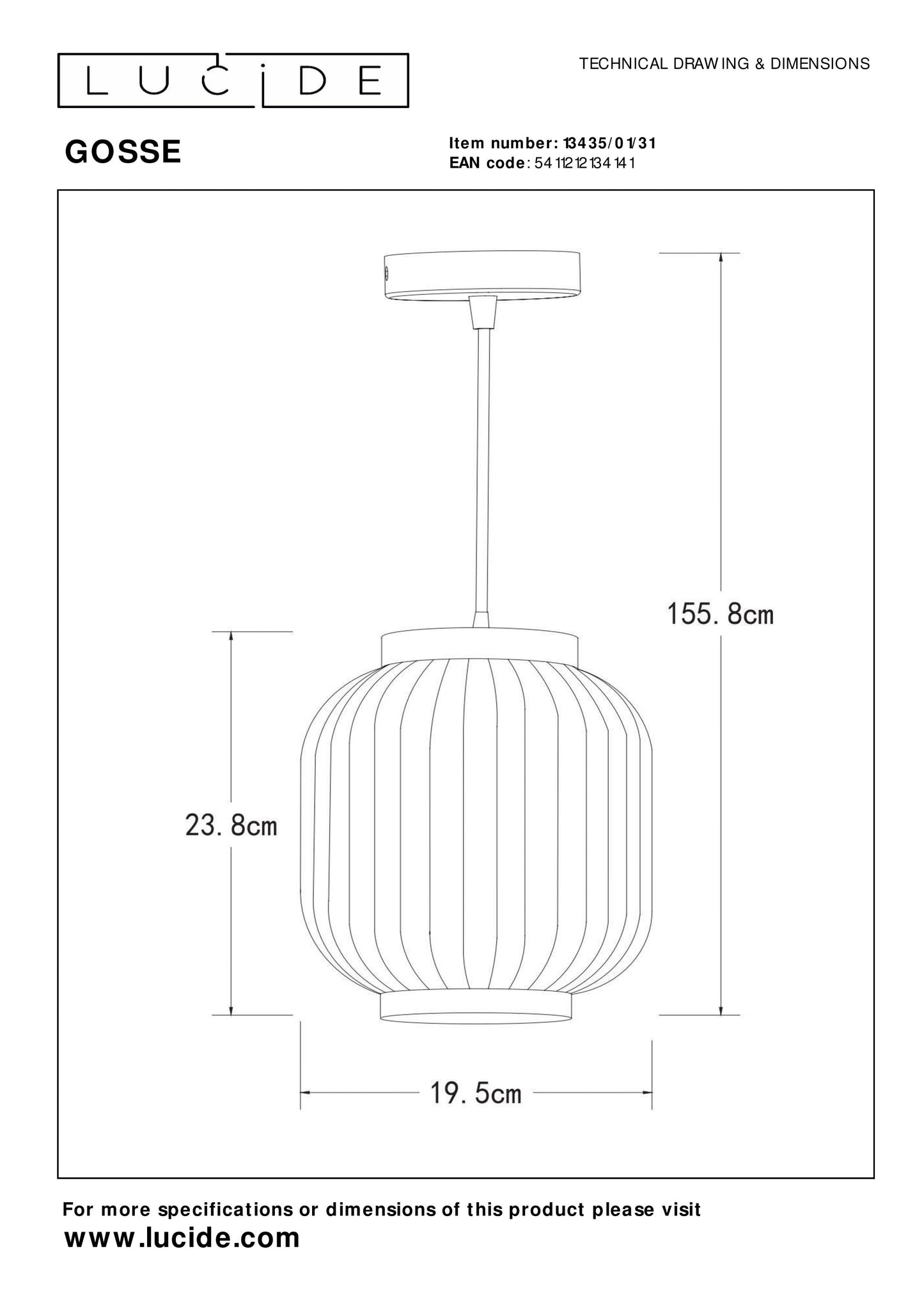 Lucide GOSSE - Pendant light - Ø 19,5 cm - 1xE27 - White