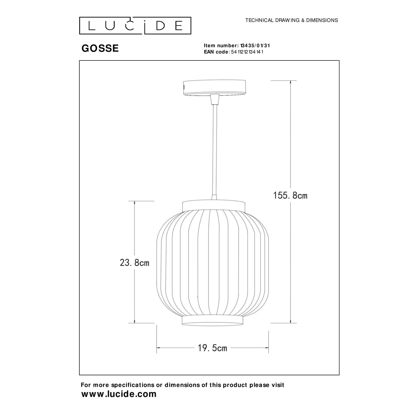 Lucide GOSSE - Pendant light - Ø 19,5 cm - 1xE27 - White