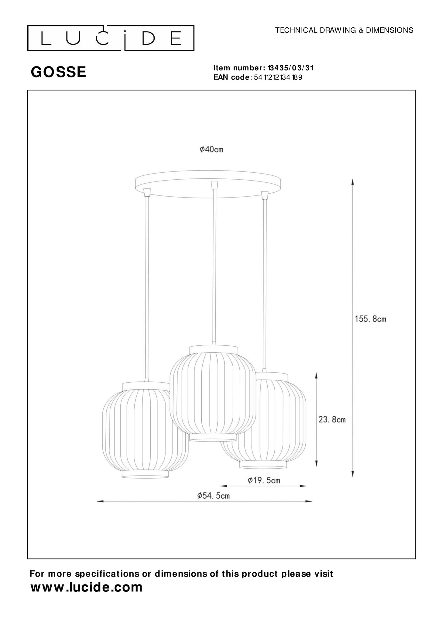 Lucide GOSSE - Pendant light - 3xE27 - White