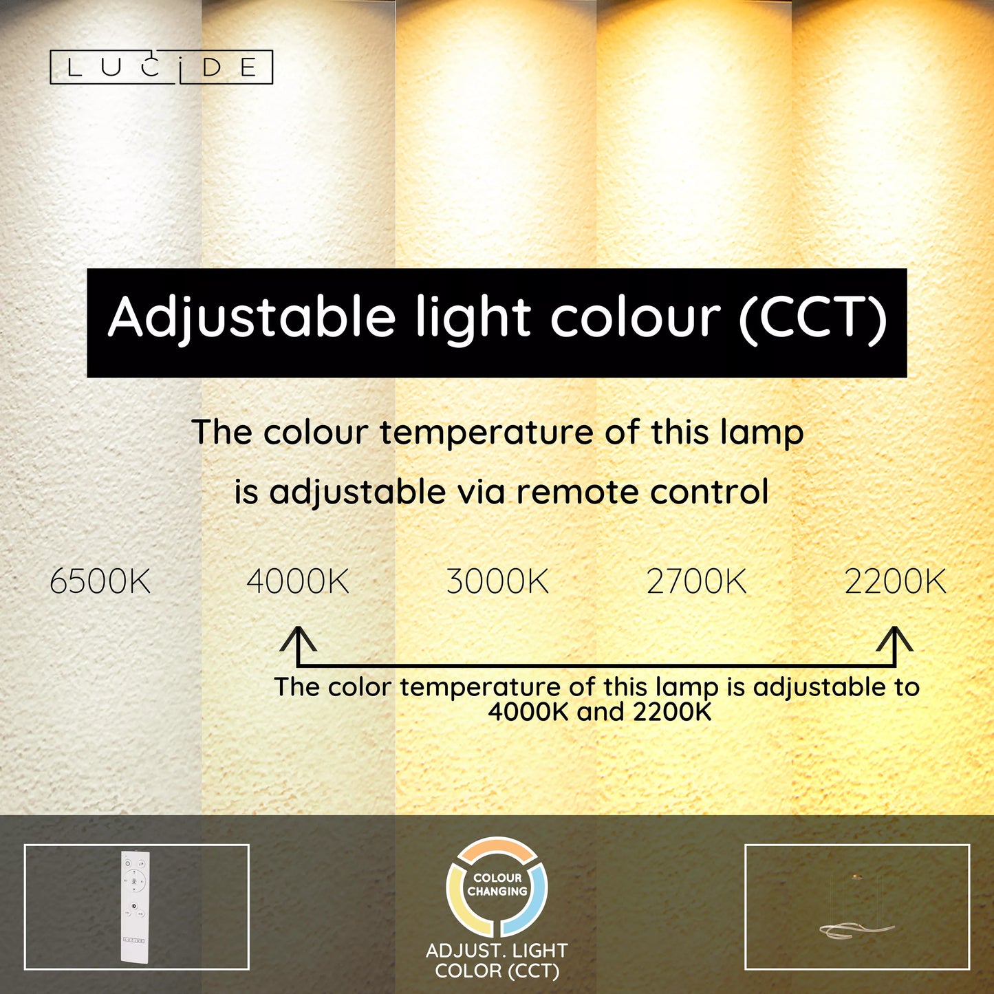 Lucide SLALOM - Pendant light - LED Dim. - CCT - 1x80W 2200K/4000K - Cream | Premium