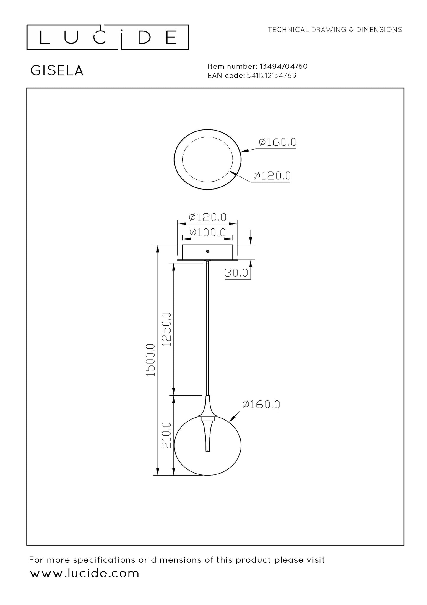 Lucide GISELA - Pendant light - Ø 16 cm - LED Dim. - 1x5W 2700K - Transparant