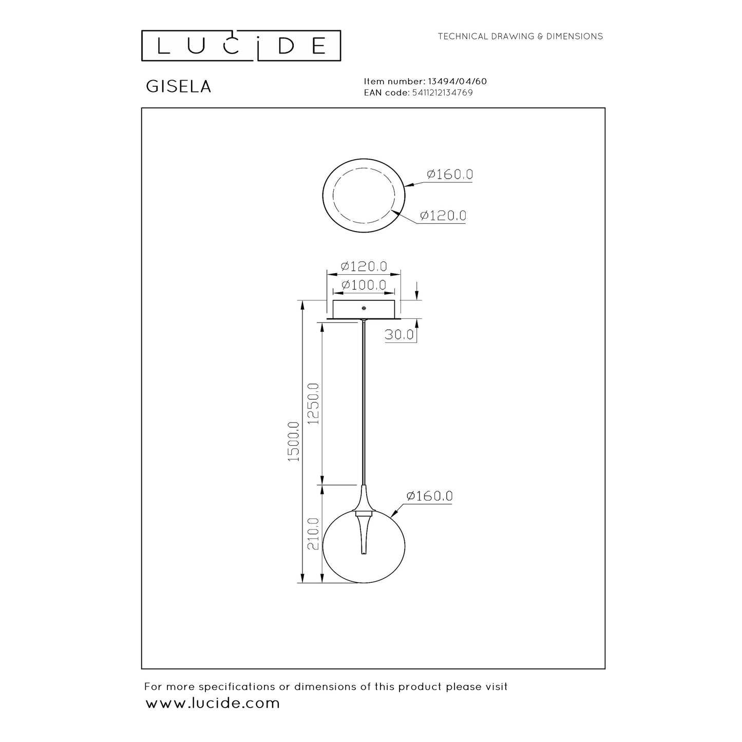 Lucide GISELA - Pendant light - Ø 16 cm - LED Dim. - 1x5W 2700K - Transparant