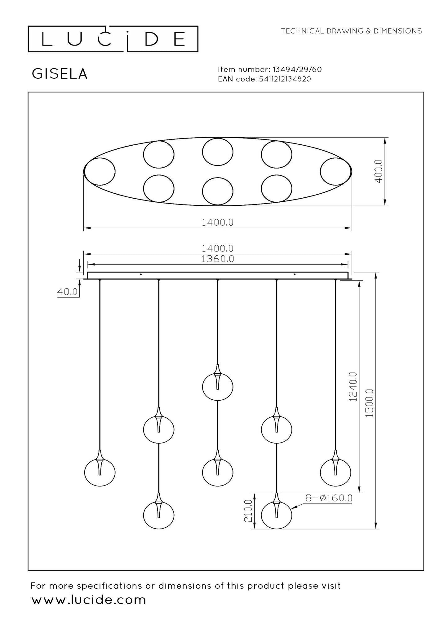 Lucide GISELA - Pendant light - LED Dim. - 8x3,9W 2700K - Transparant