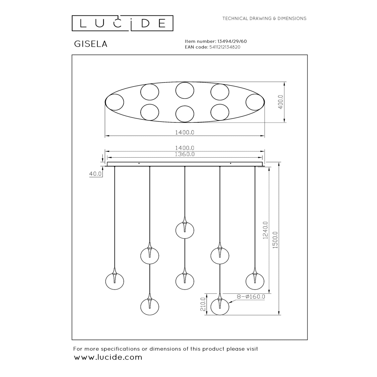 Lucide GISELA - Pendant light - LED Dim. - 8x3,9W 2700K - Transparant