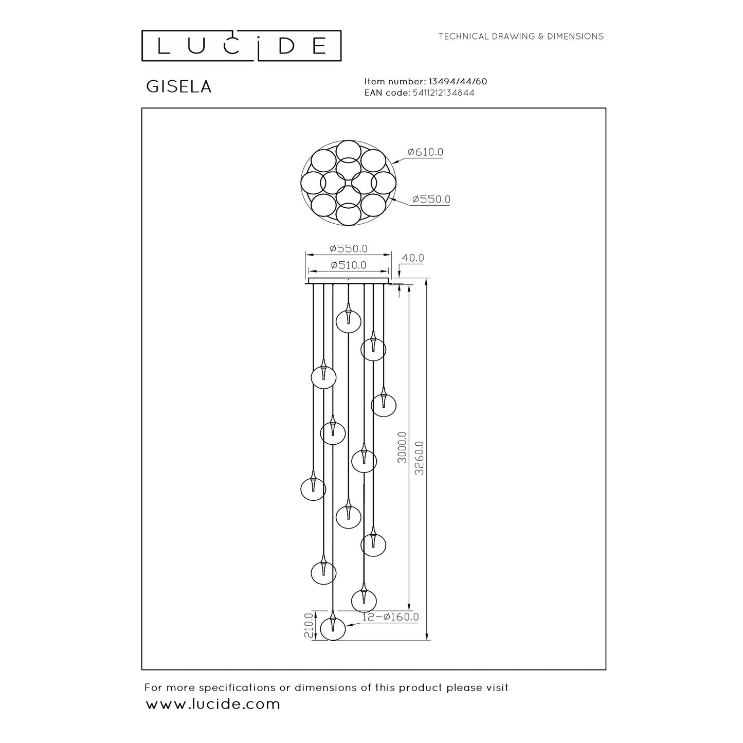 Lucide GISELA - Pendant light - Ø 61 cm - LED Dim. - 12x3,6W 2700K - Transparant