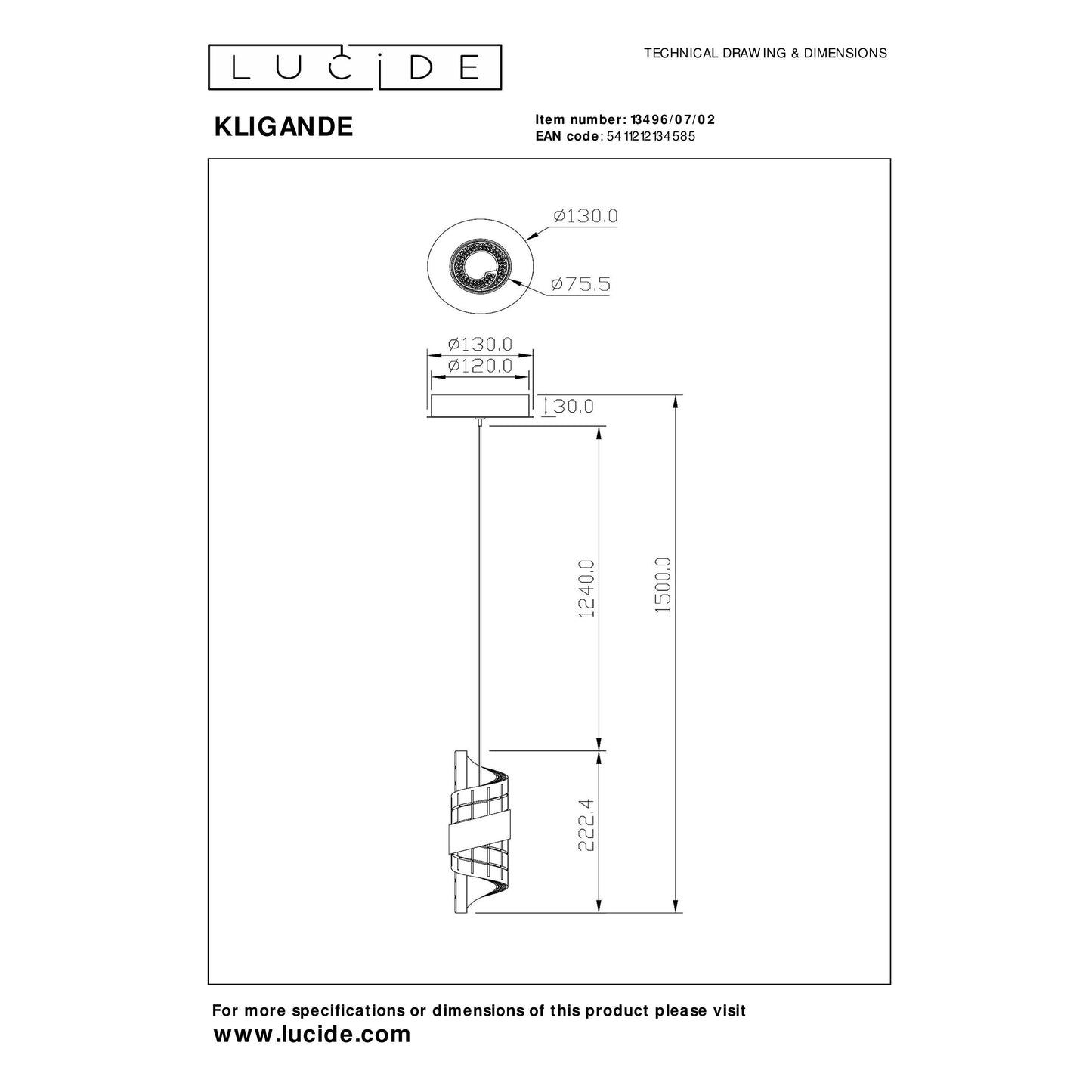 Lucide KLIGANDE - Pendant light - Ø 13 cm - LED - 1x9W 2700K - Matt Gold / Brass