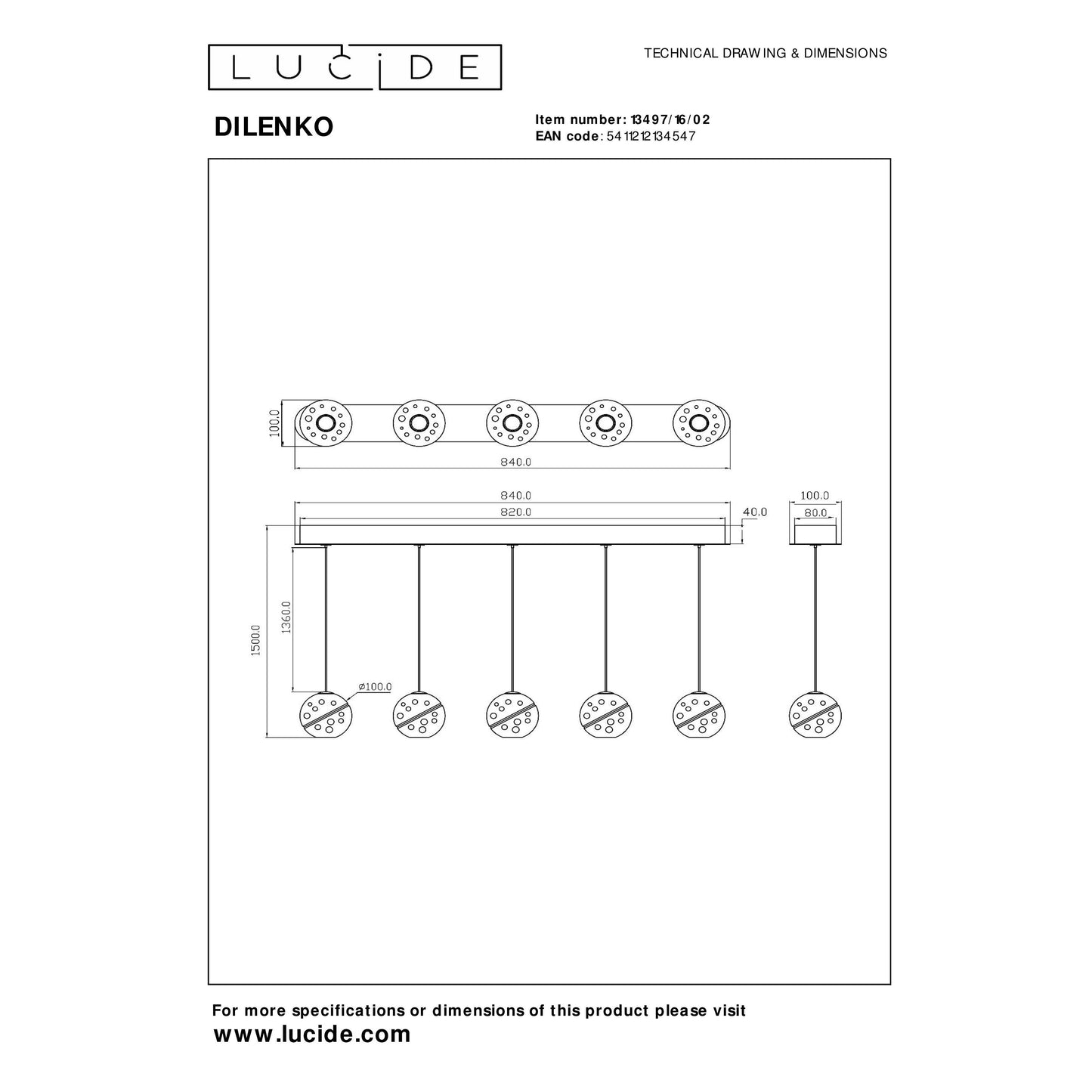 Lucide DILENKO - Pendant light - LED Dim. - 5x3,5W 2700K - Matt Gold / Brass