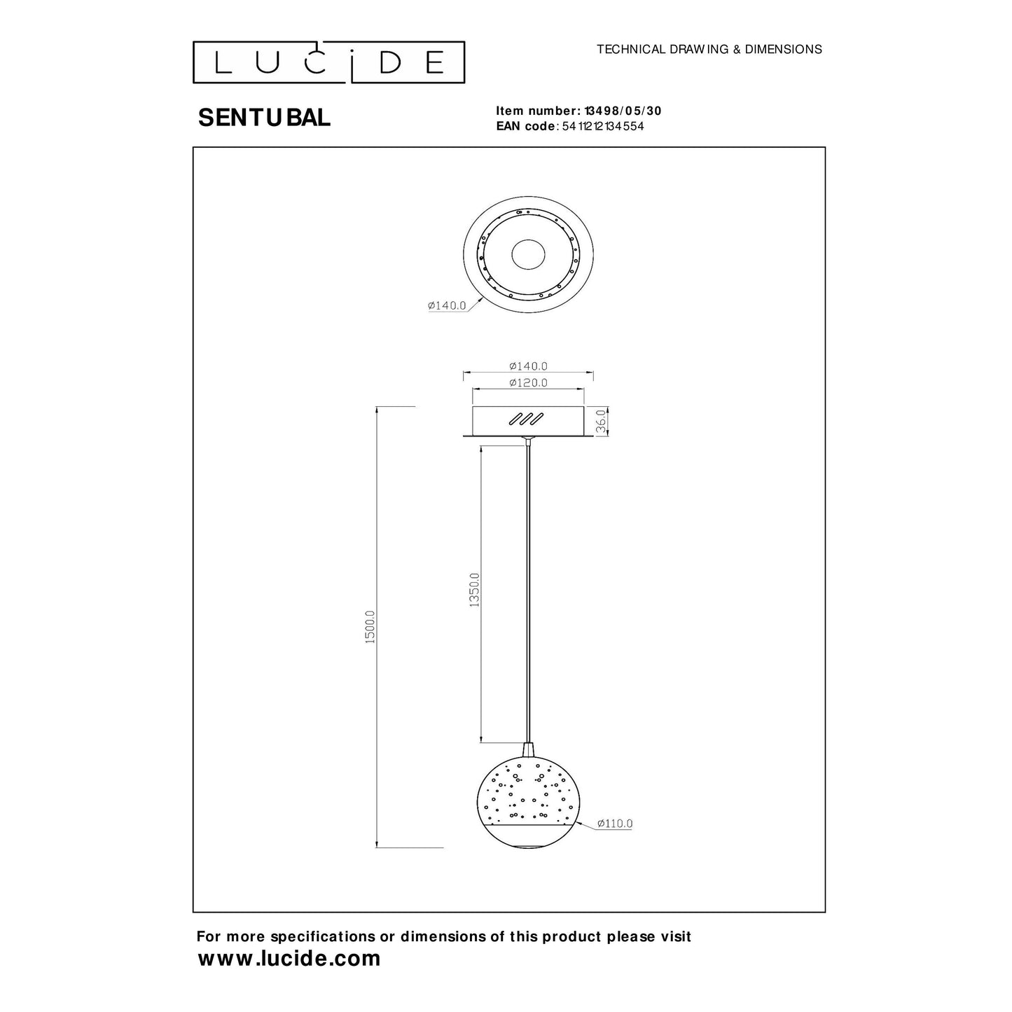 Lucide SENTUBAL - Pendant light - Ø 14 cm - LED - 1x6,3W 2700K - Black