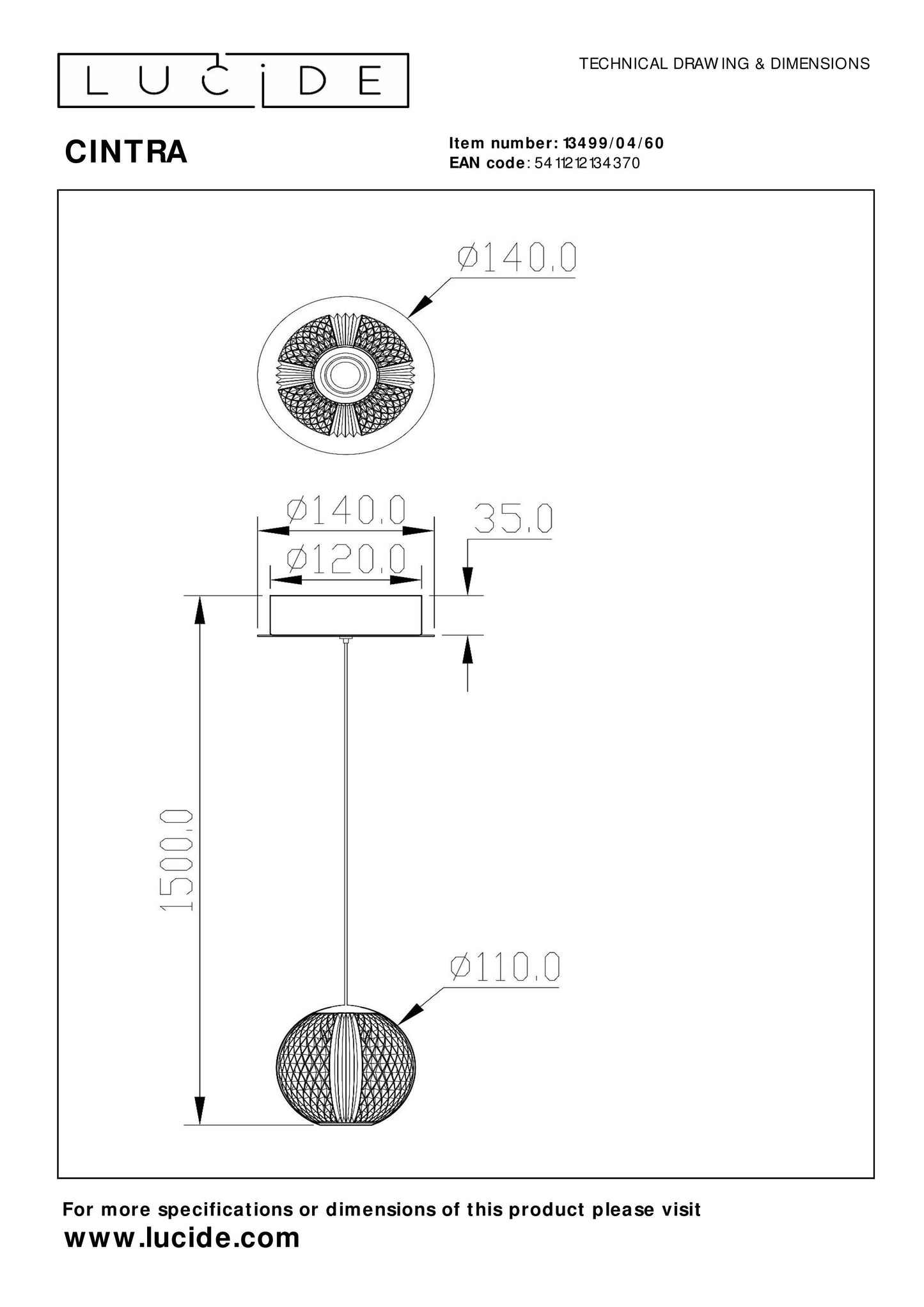 Lucide CINTRA - Pendant light - Ø 14 cm - LED - 1x5,7W 2700K - Transparant