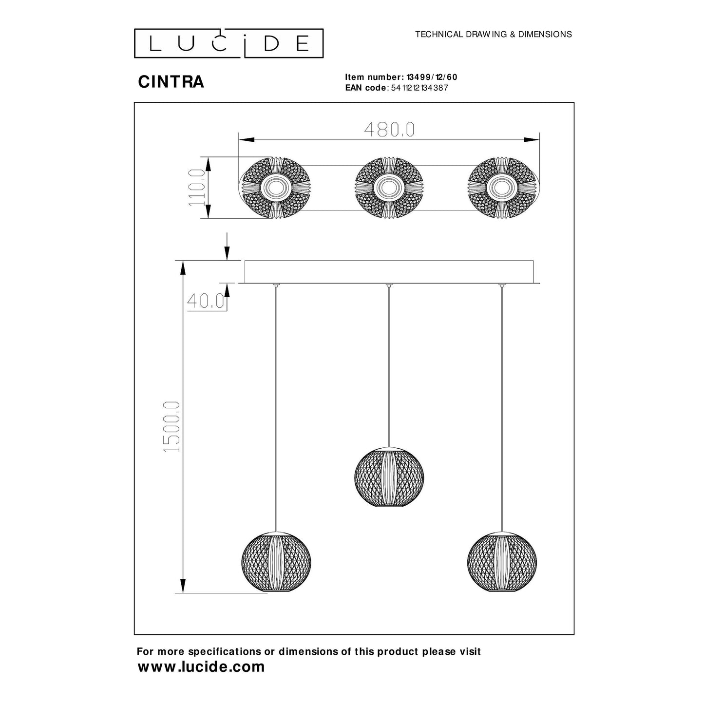 Lucide CINTRA - Pendant light - LED Dim. - 3x4,7W 2700K - Transparant