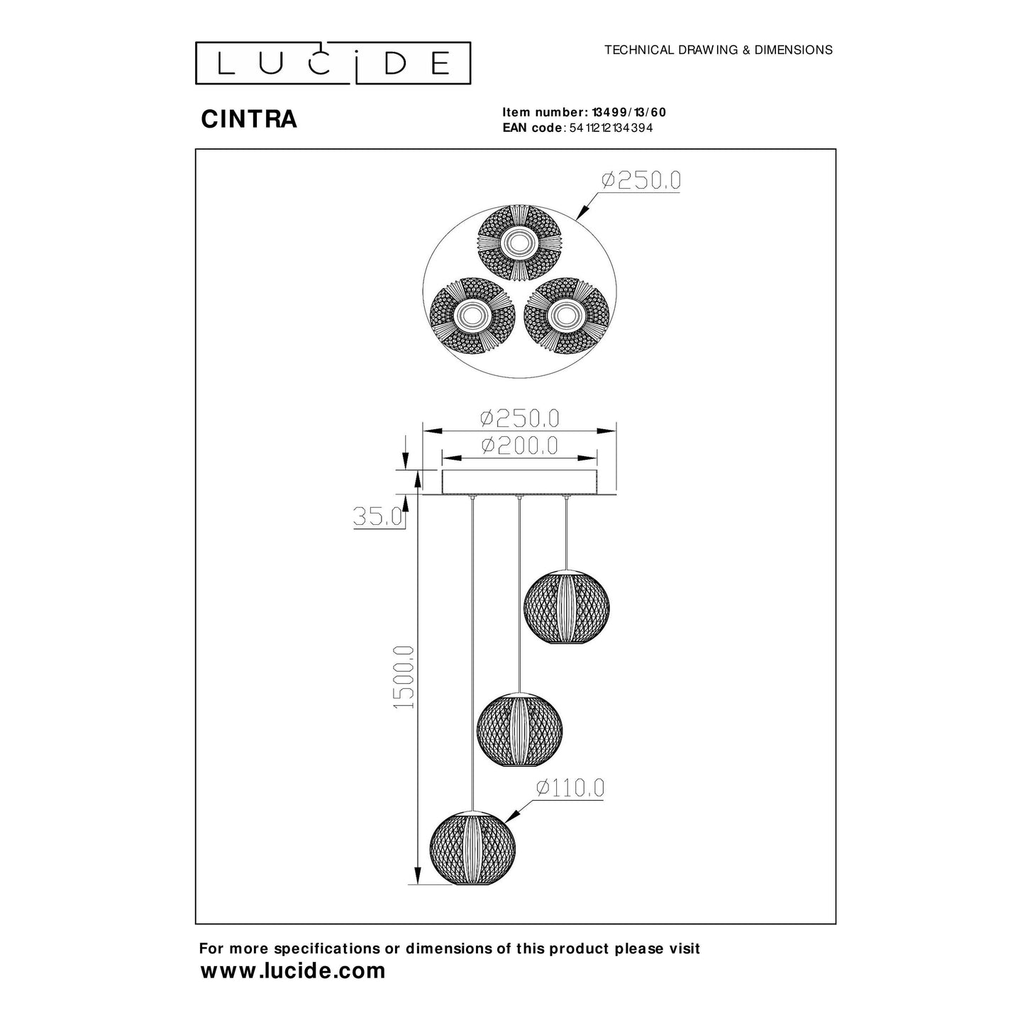 Lucide CINTRA - Pendant light - Ø 25 cm - LED Dim. - 3x4,7W 2700K - Transparant