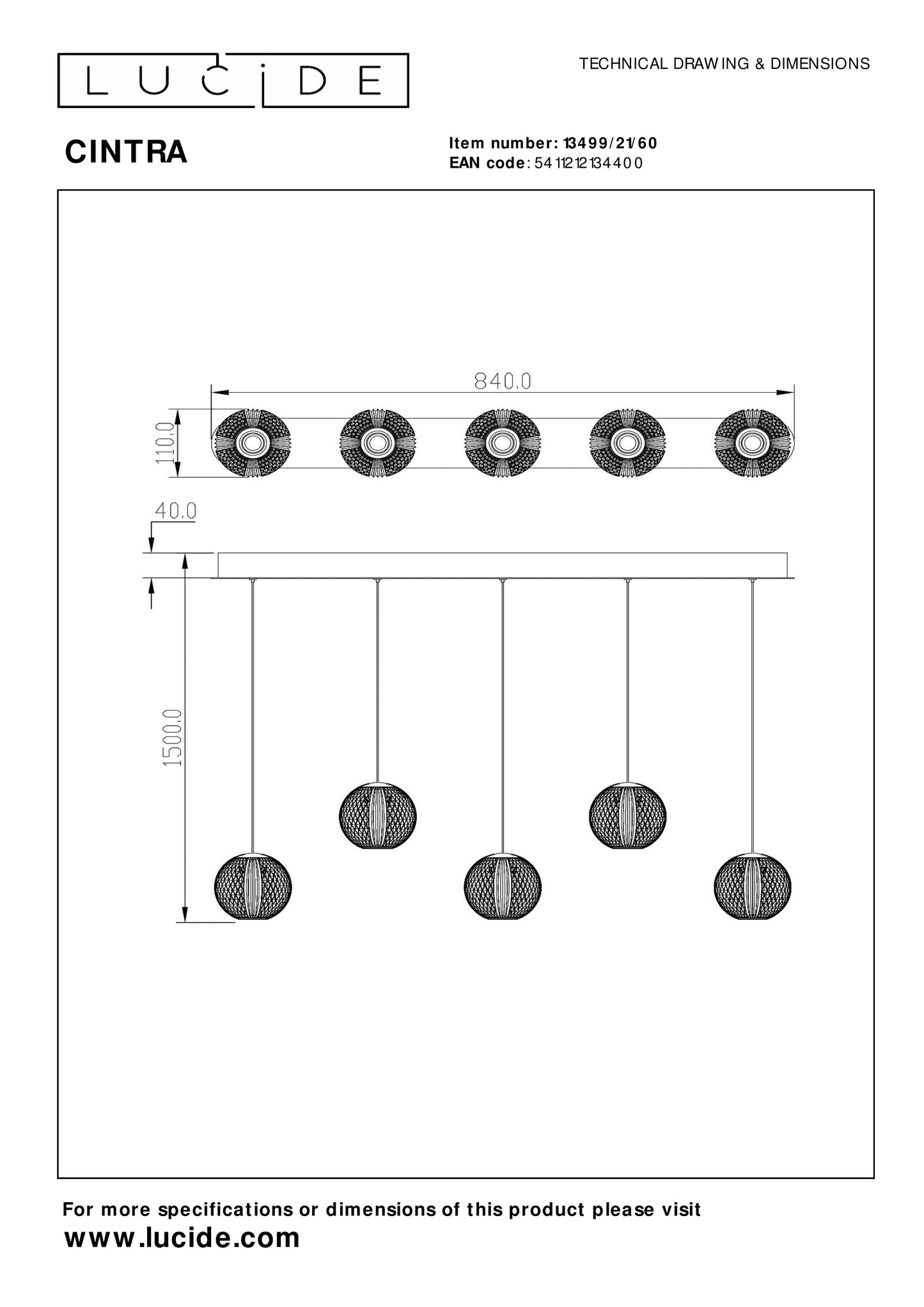 Lucide CINTRA - Pendant light - LED Dim. - 5x4,7W 2700K - Transparant