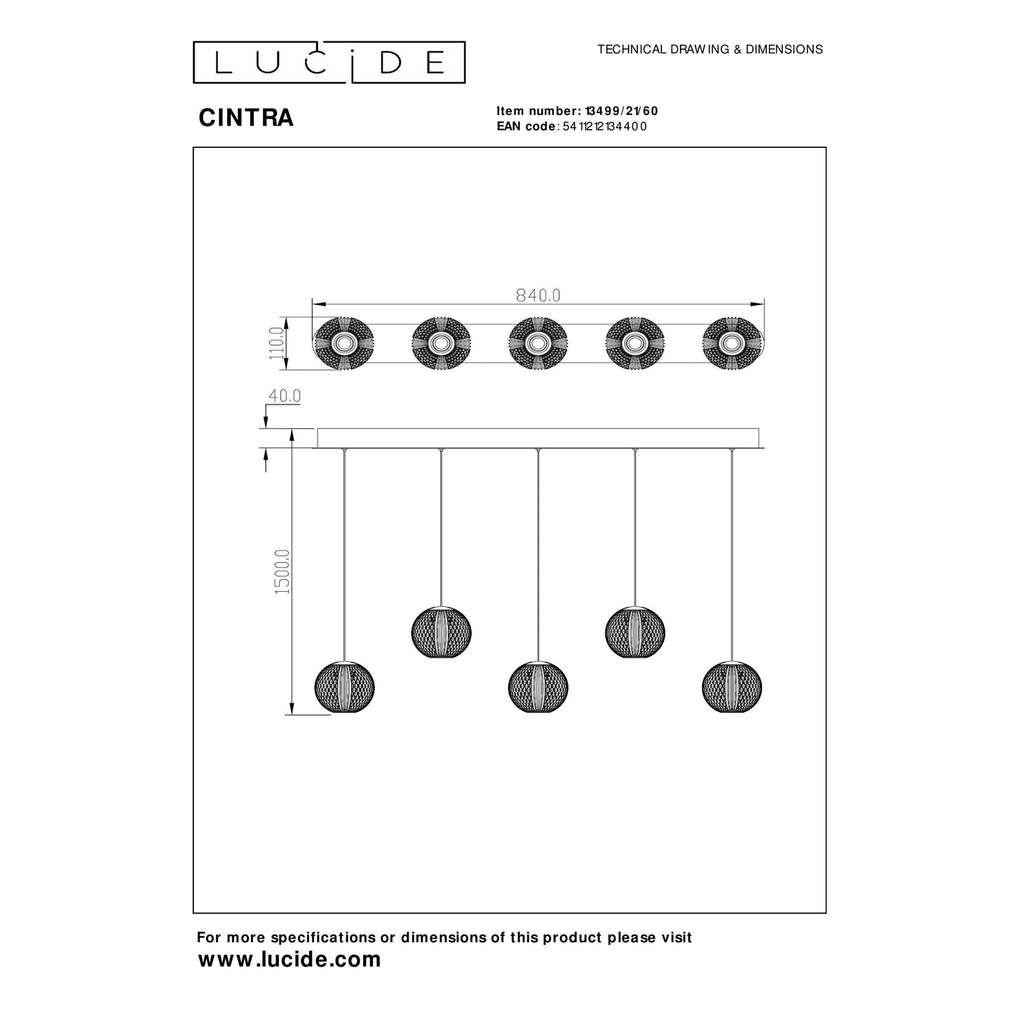 Lucide CINTRA - Pendant light - LED Dim. - 5x4,7W 2700K - Transparant