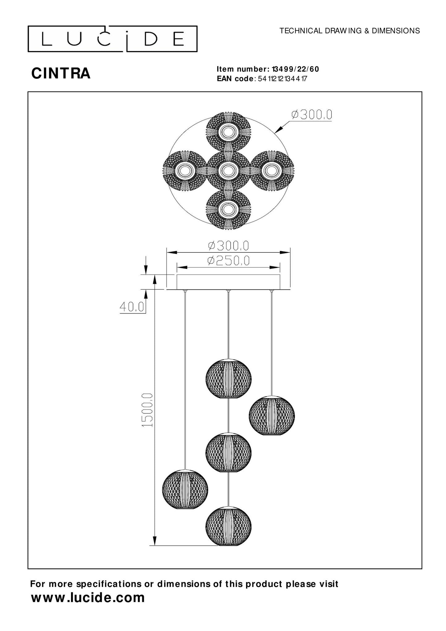 Lucide CINTRA - Pendant light - Ø 32 cm - LED Dim. - 5x4,7W 2700K - Transparant