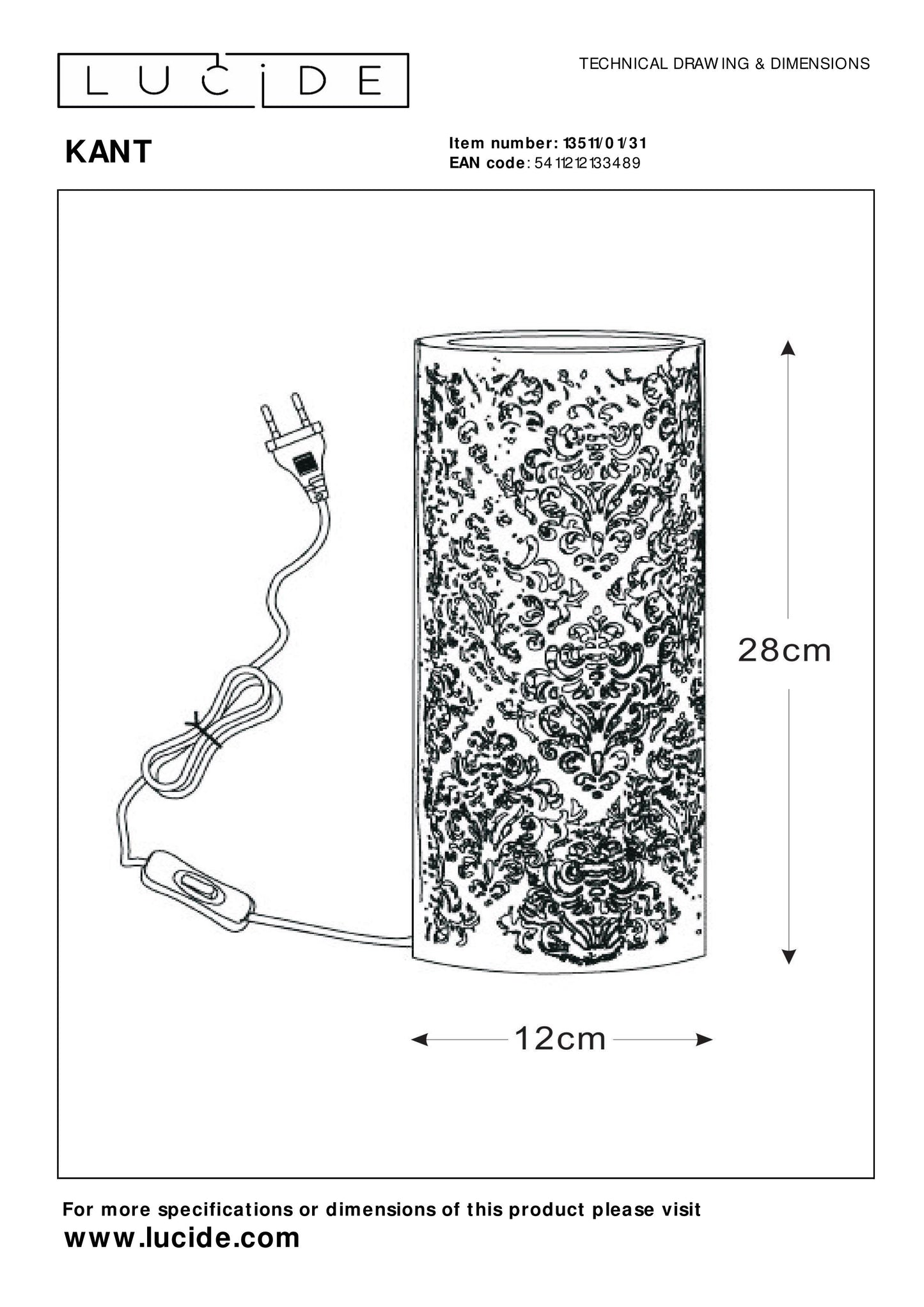 Lucide KANT - Table lamp - Ø 12 cm - 1xE14 - White