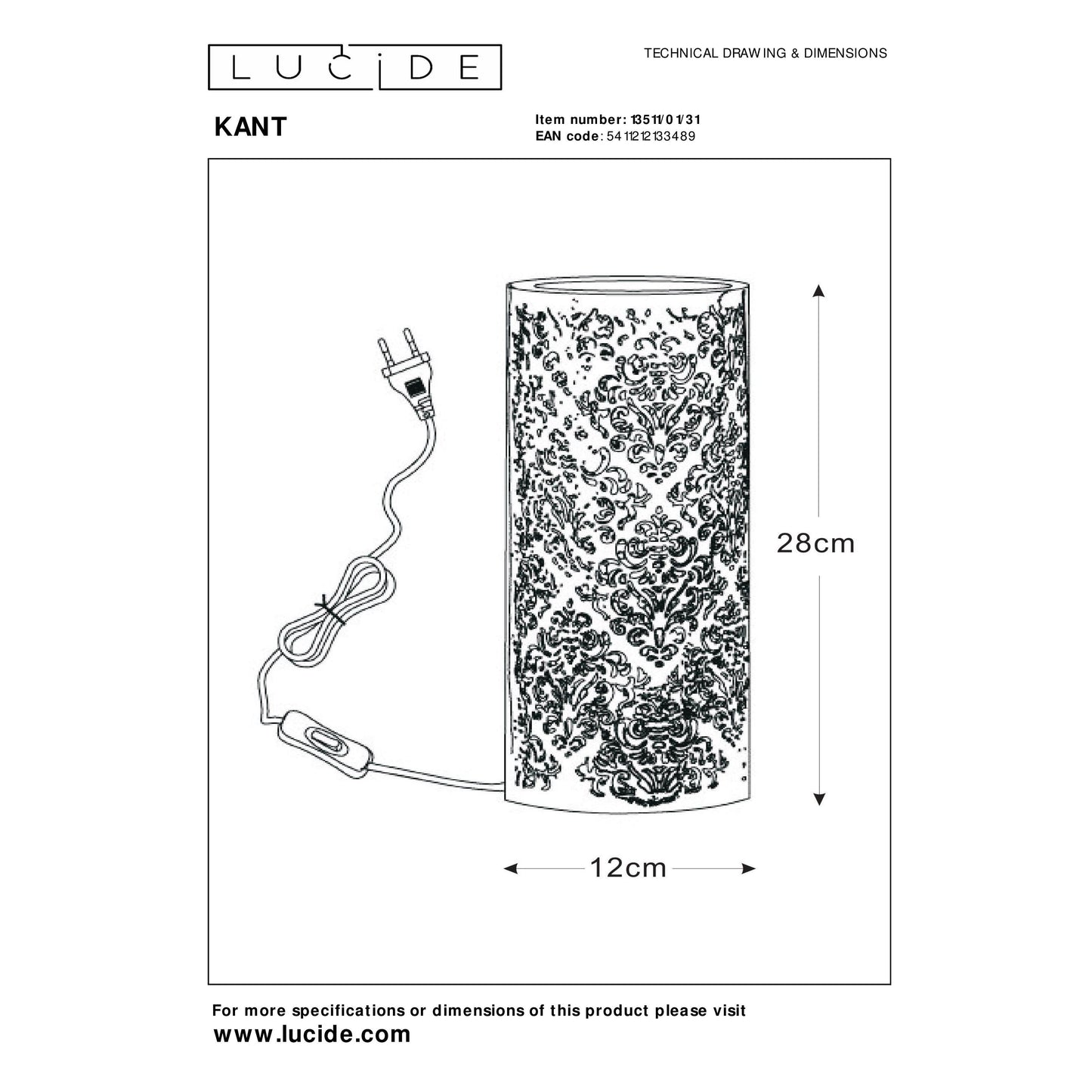 Lucide KANT - Table lamp - Ø 12 cm - 1xE14 - White