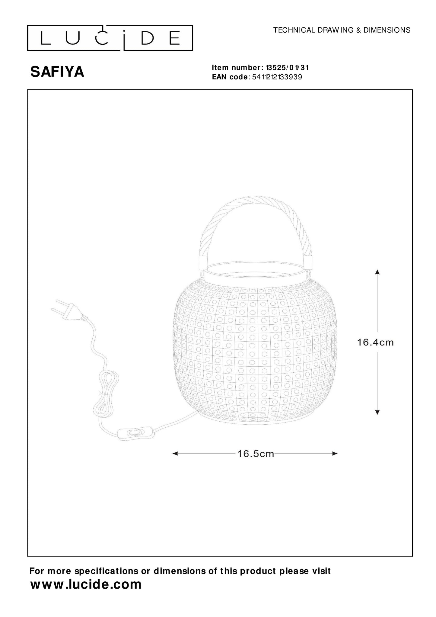 Lucide SAFIYA - Table lamp - Ø 16,5 cm - 1xE14 - White