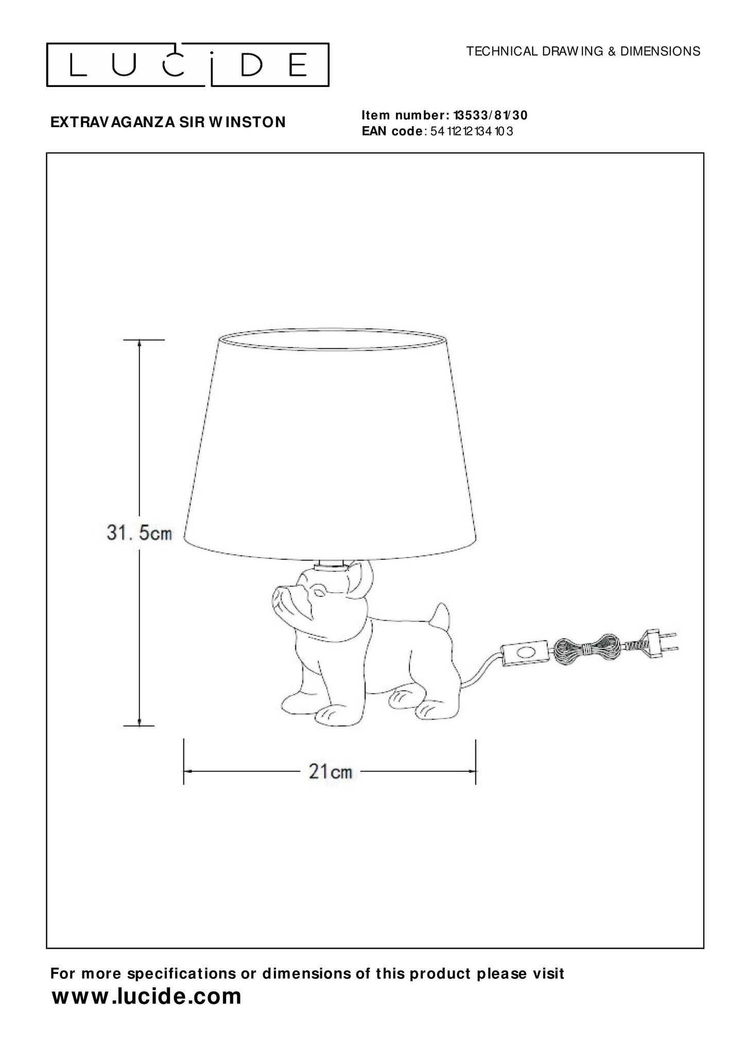 Lucide EXTRAVAGANZA SIR WINSTON - Table lamp - 1xE14 - Black