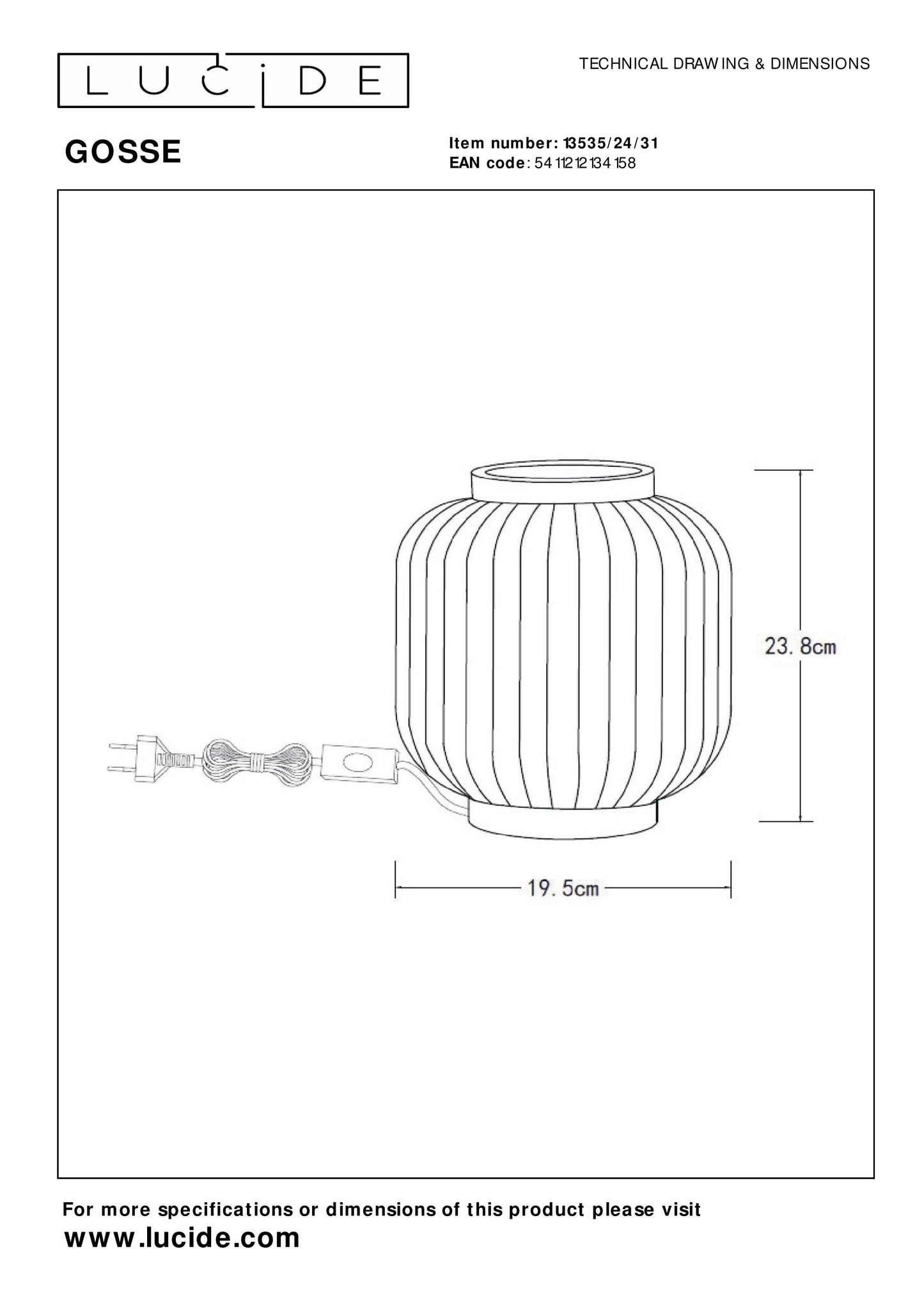 Lucide GOSSE - Table lamp - Ø 19,5 cm - 1xE14 - White